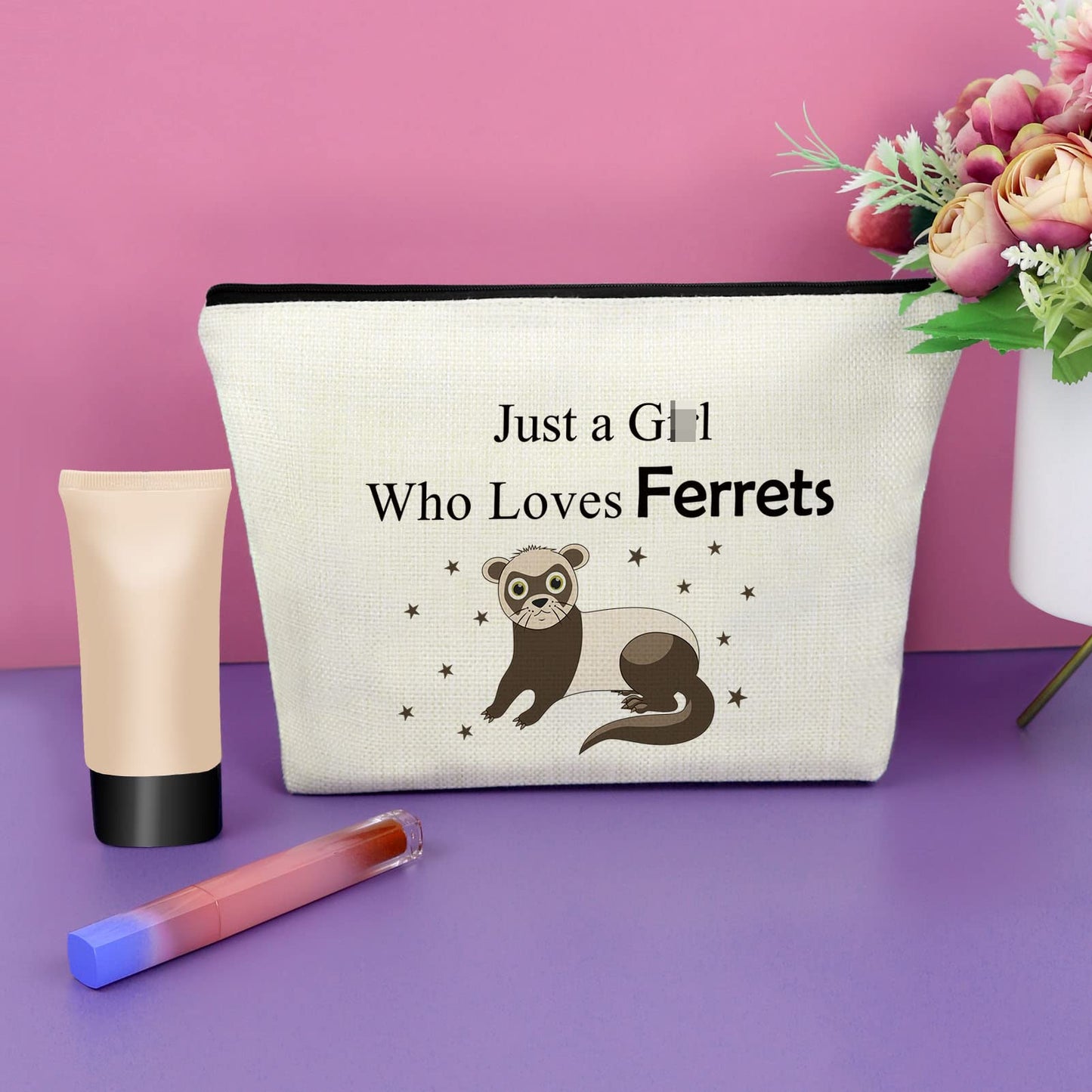 Sazuwu Ferret Lover Gift for Women Makeup Bag Ferret Owner Gift for Friend Animal Lover Gift Cosmetic Bag Ferret Themed Gift Graduation Gifts for Her Birthday Christmas Gift Cosmetic Travel Pouch