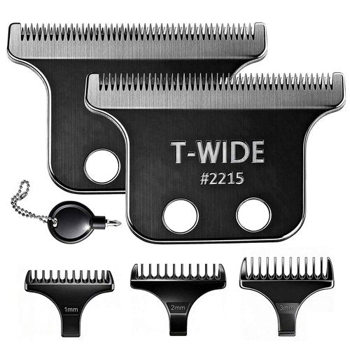 2PCS 2215 Replacement T Wide Blades Compatible with Wahl 5 Star Detailer Li Trimmer(8081) and (8171) - Adjustable Stainless-steel Zero-Gap Trimmer Blade ((2PCS-Black)