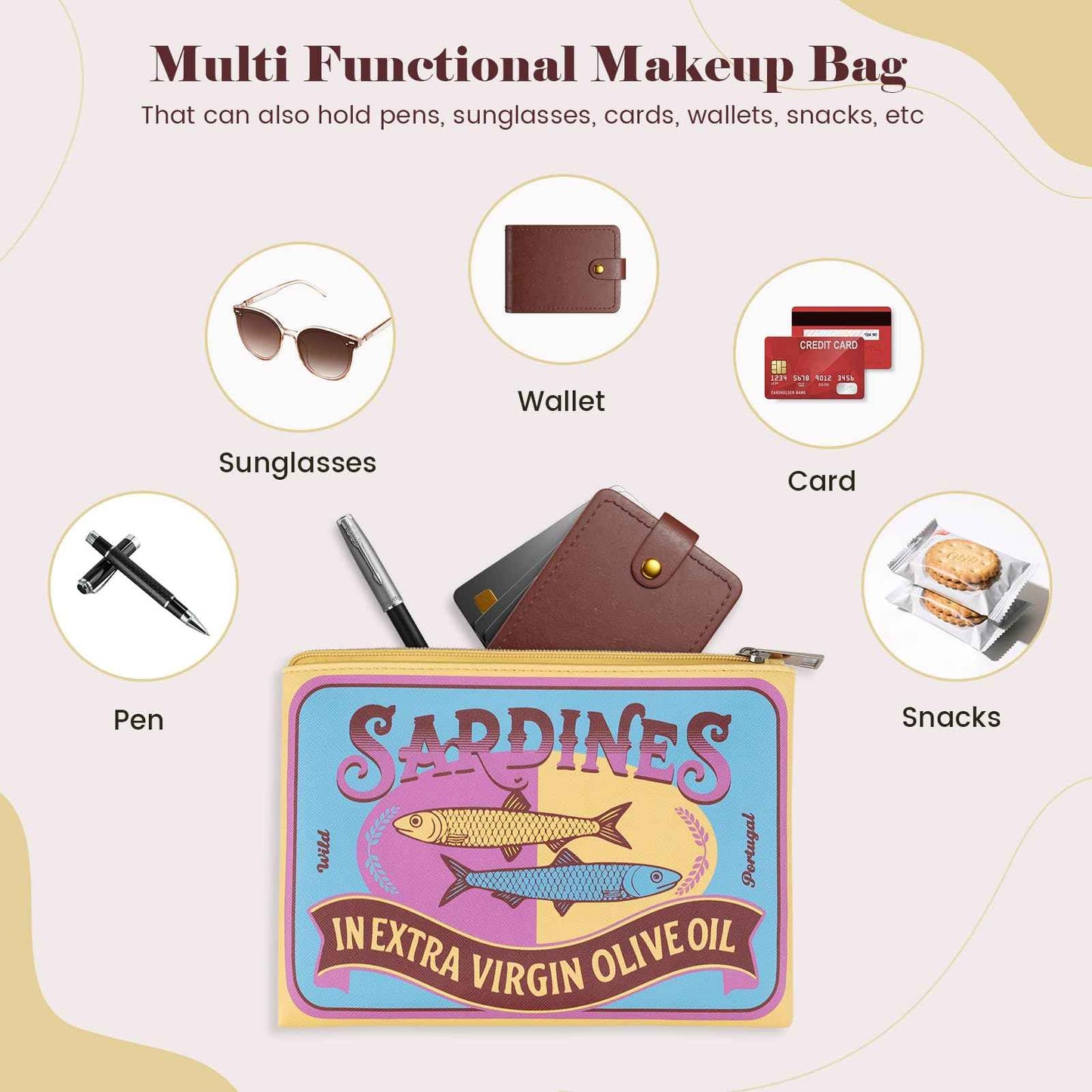 Sardines Makeup Bag, Funny Sardine Bag,Small Makeup Bags,Creative Cute Makeup Bags,Portable Travel Toiletry Pouch,Coquette Make up Pouch for Women