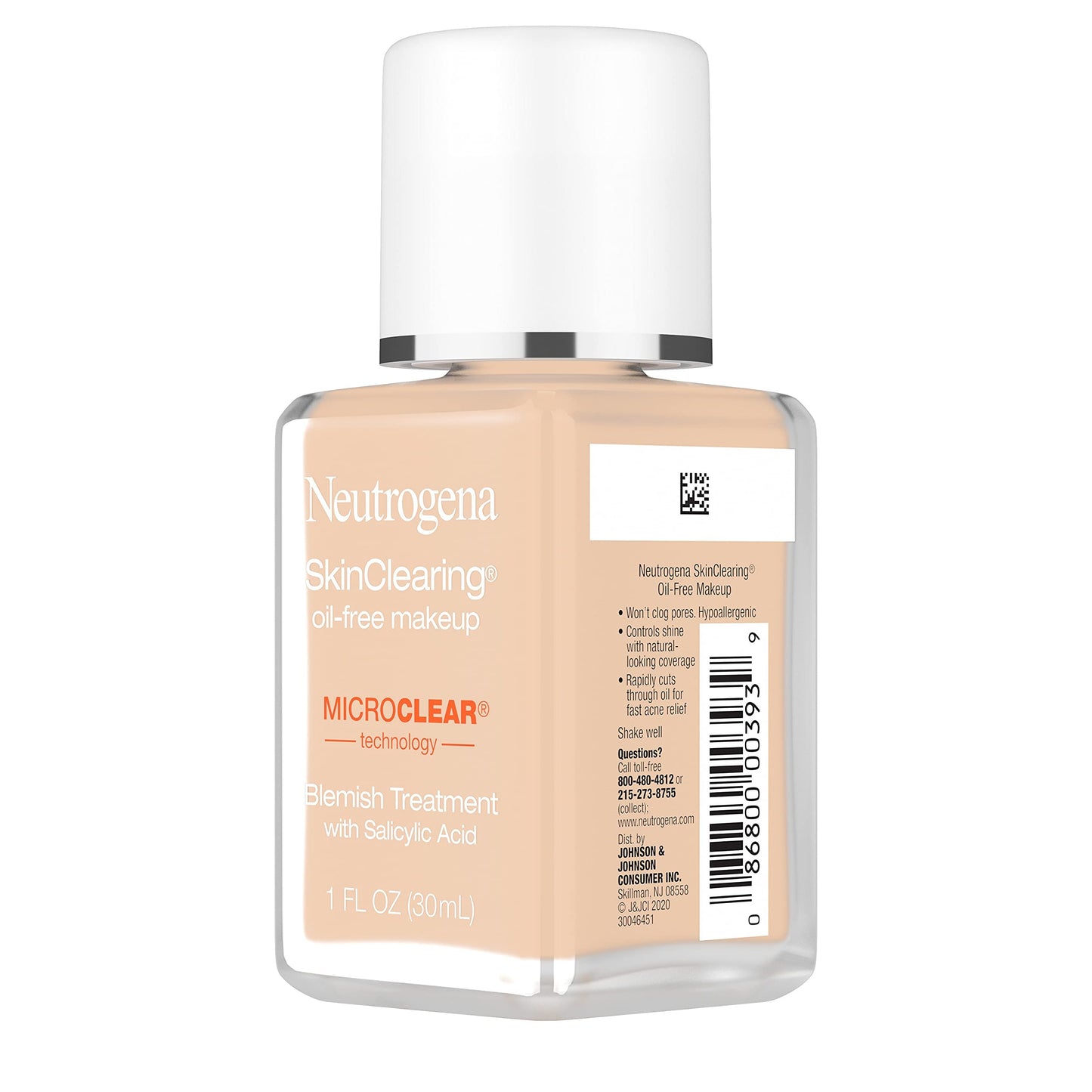 Neutrogena SkinClearing Oil-Free Acne and Blemish Fighting Liquid Foundation with.5% Salicylic Acid Acne Medicine, Shine Controlling Makeup for Acne Prone Skin, 60 Natural Beige, 1 fl. oz