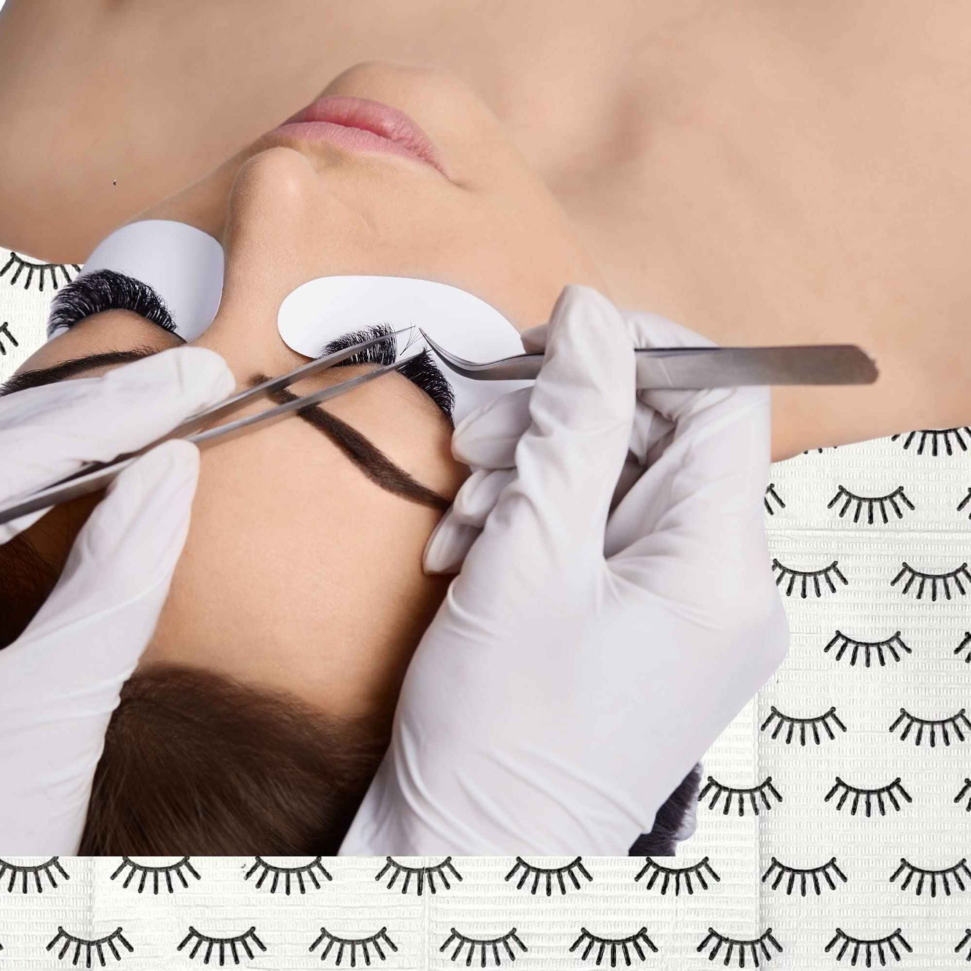 Disposable Lashing Dental Bib | 125 Pack | Size 13x18" inches | Eyelash Extension Supplies | White Bib with Simple Lash Print Design