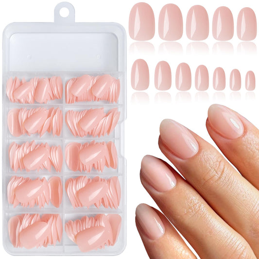 Lifextol Short Press on Nails Almond Fake Nails False Stick on Nails Press ons, 240pc Acrylic Pink Press on Nails Short Almond Glue on Nails with Nail Glue Adhesive Tabs for Women Girls Kids