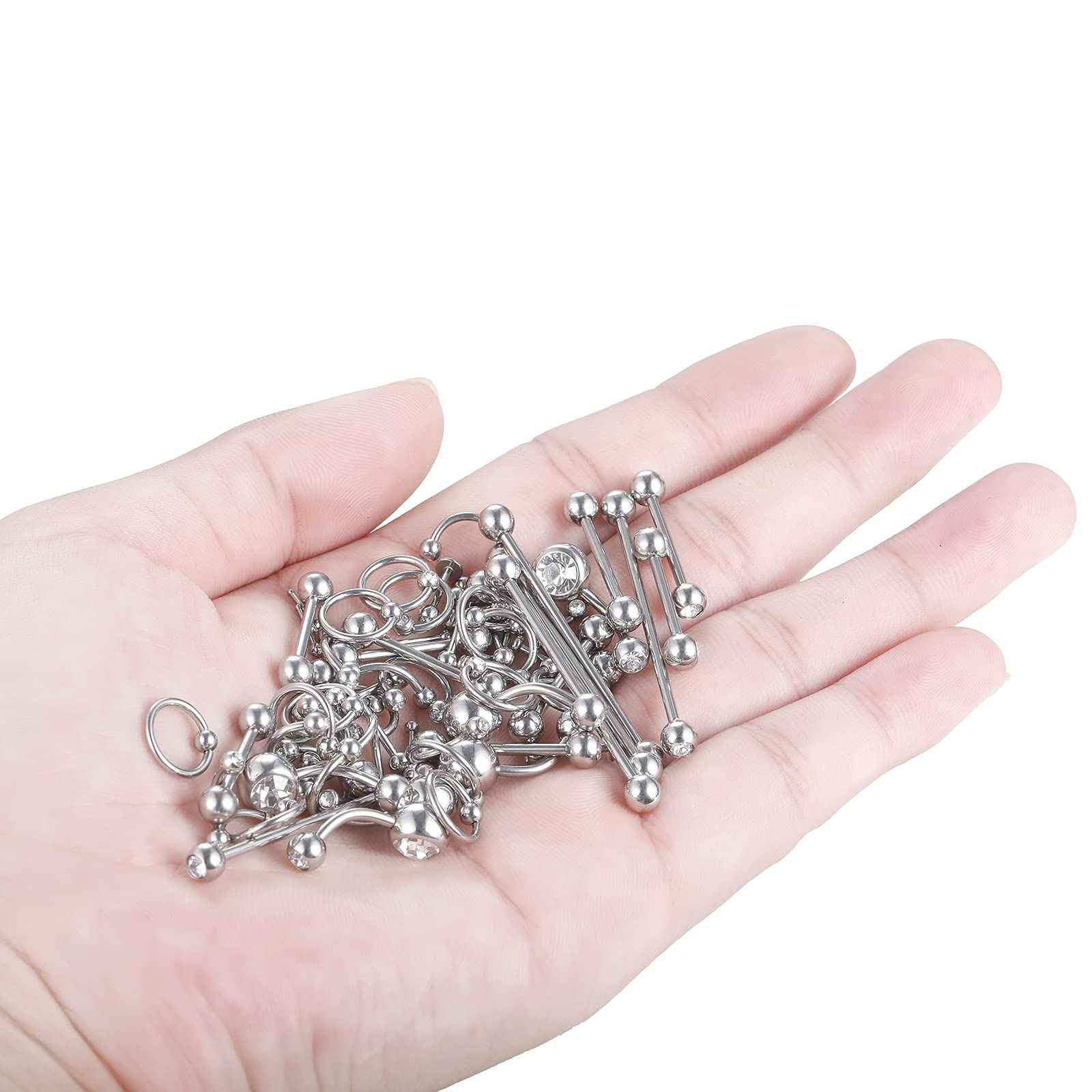 Oveta 100PCS Piercing Kit Stainless Steel 14G 16G 20G Nose Studs Lip Tongue Trague Cartilage Helix Daith Eyebrow Belly Button Ring Body Piercing Jewelry