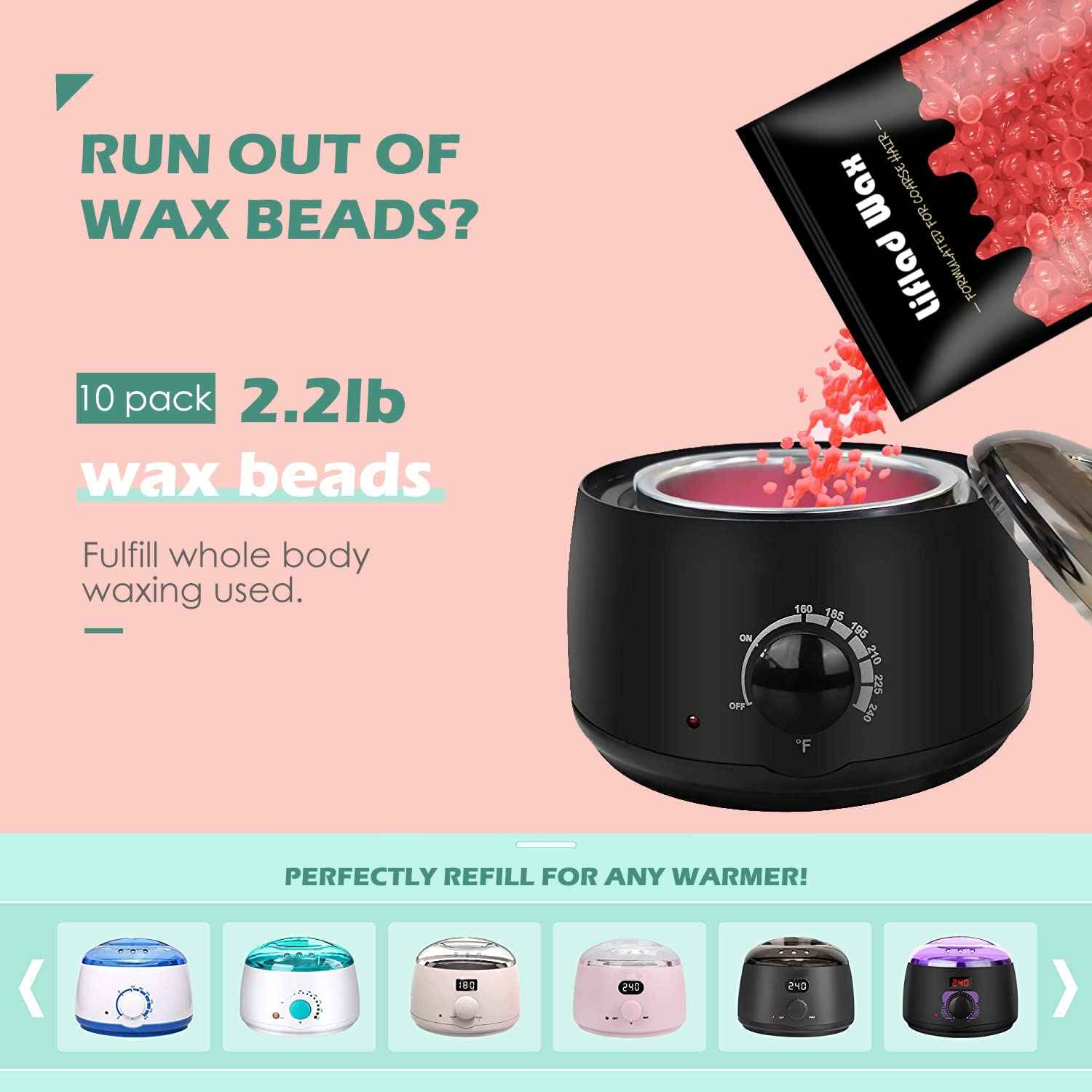 Hard Wax Beads for Coarse Hair Removal - 2.2 lb, 10 Pack Depilatory Wax Beans with Spatulas for Face, Eyebrow, Back, Chest, Bikini Areas, Legs - Refills for Any Wax Warmer