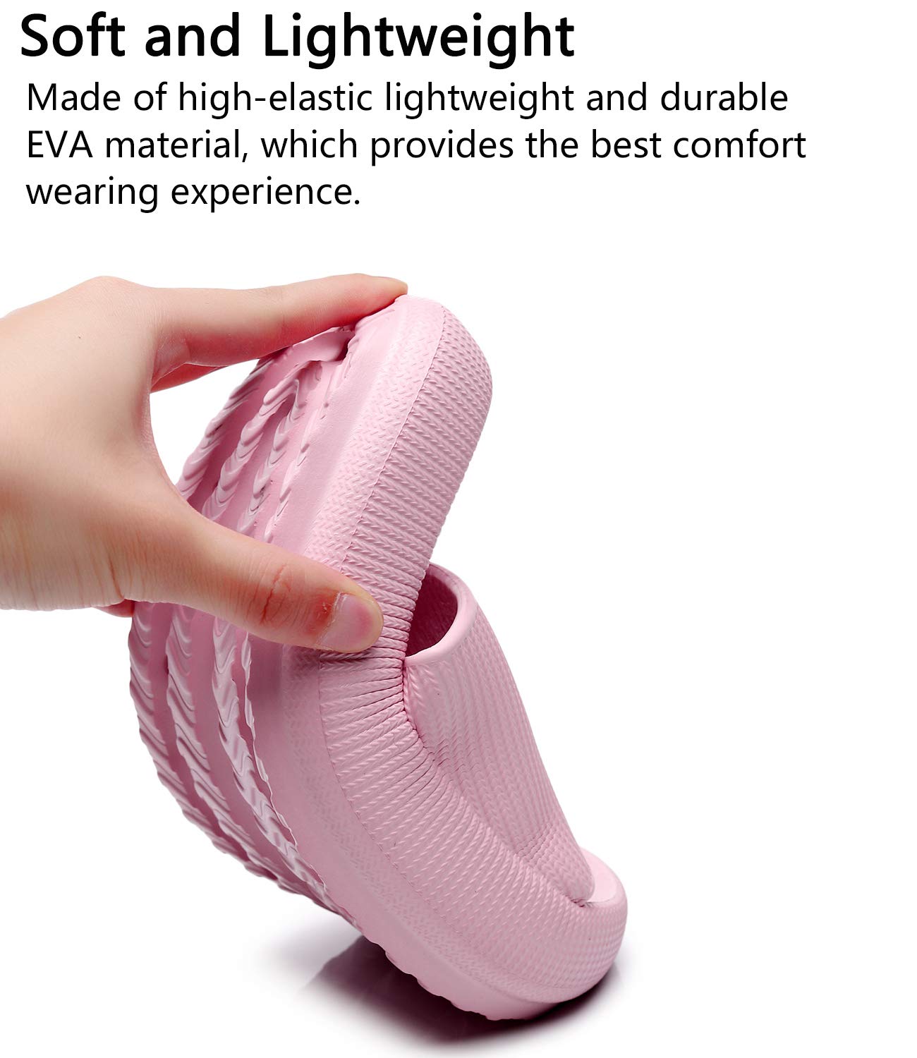 Pillow Slippers for Women, Non-Slip Massage Foam Shower Bathroom Home Floor Thick Sole Quick Drying Cloud Cushion Womens Mens Sandals, Soft Comfortable Platform Open Toe Shoes (Pink, Eur36/37)