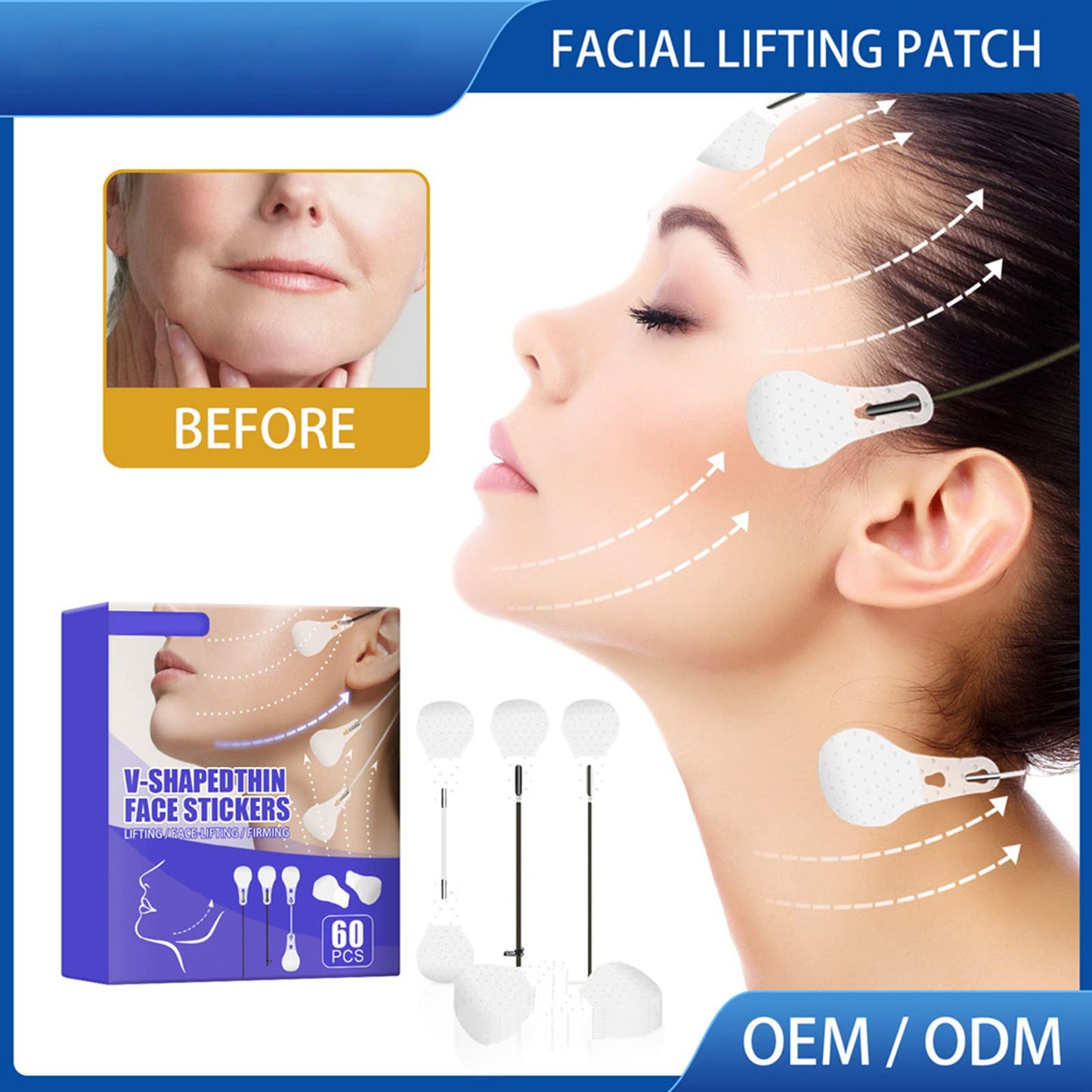 Double Chin Lift Patch, Adjustable Band Face Lift Tape 60Pcs for Eye for Women for Neck for Double Chin