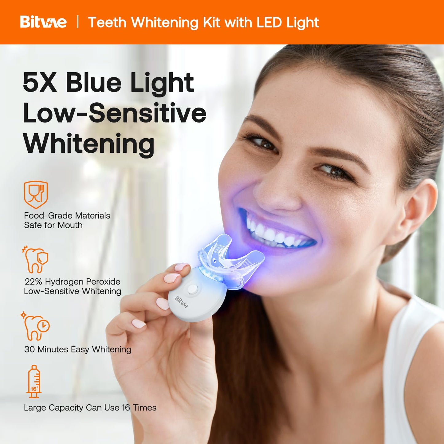 Bitvae Teeth Whitening Kit with LED Light, Teeth Whitening Gel for Sensitive Teeth, Non-Sensitive Fast Teeth Whitening Device, Remove Stains from Food, Coffee, Smoking, Enamel Safe and Gentle