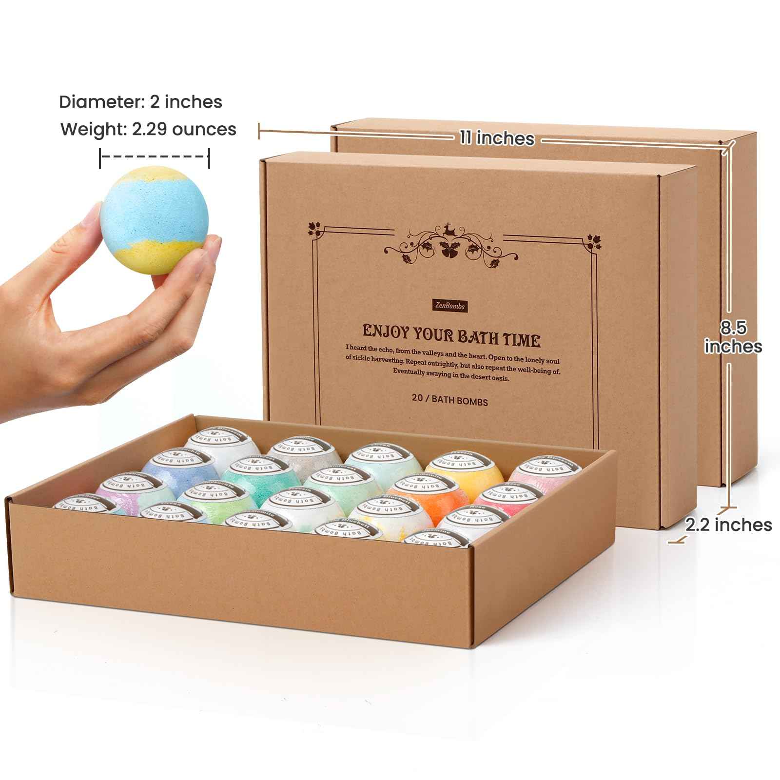 ZenBombs Bath Bombs Set, 40 pcs Natural Shea Butter & Safe Oil Bath Bomb for Skin Moisturizing, Handmade Bubble Bath & Fizzy, Ideal Presents for Women (2 Sets)