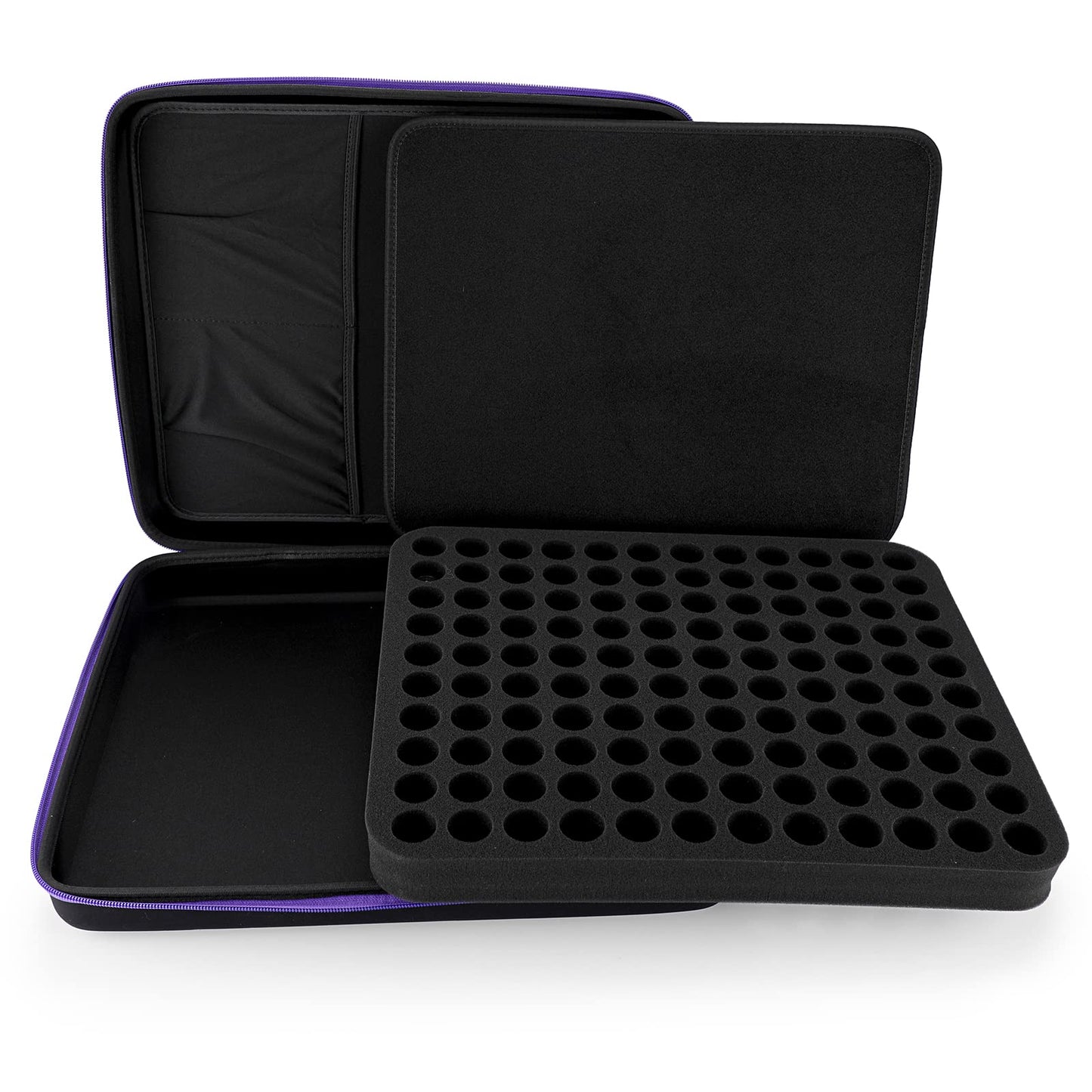 Hipiwe 120 Bottle EVA Essential Oil Storage Carrying Case Hard Shell Exterior Essential Oils Organizer Holder Traveling Bag with Foam Insert, Holds 5ml 10ml 15ml Essential Oils (X-Large, Black+Purple)