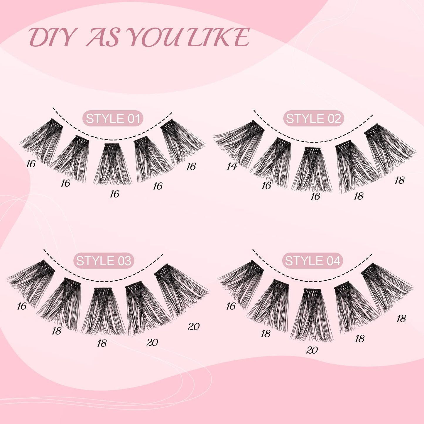 Lash Clusters, 96 Pcs Individual Cluster Lashes DIY Lash Extension Eyelash Clusters Volume Wispy Lashes Super Thin Band Reusable Soft & Comfortable(Into You-01-D-20 mm)