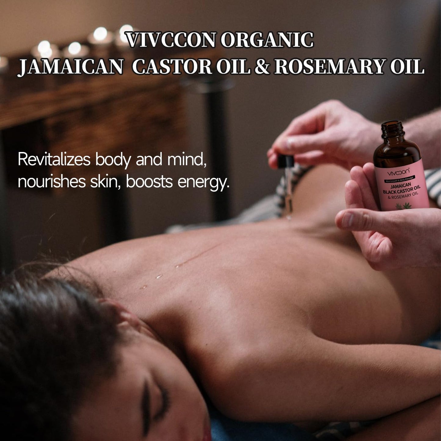 Vivccon Jamaican Black Castor Oil with Rosemary, Black Castor Oil Cold Pressed, Organic Castor Oil for Hair Growth, Eyelashes and Eyebrows Growth, Castor Oil 100% Natural & Pure