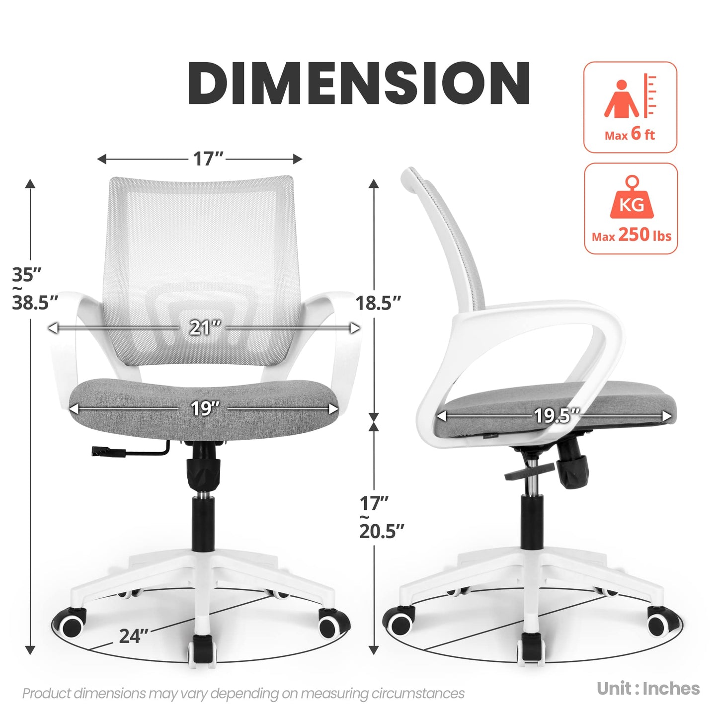 NEO CHAIR Office Computer Desk Chair Gaming-Ergonomic Mid Back Cushion Lumbar Support with Wheels Comfortable Blue Mesh Racing Seat Adjustable Swivel Rolling Home Executive (Grey)