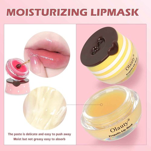 10 PCS Bee Lip Balm Honey Pot, Honey Lip Balm Bulk, Moisturising Sleep Lip Mask Overnight with Sticks, Reduce Lip Lines, Exfoliating Prevention Dry and Crack Lip Scrubs