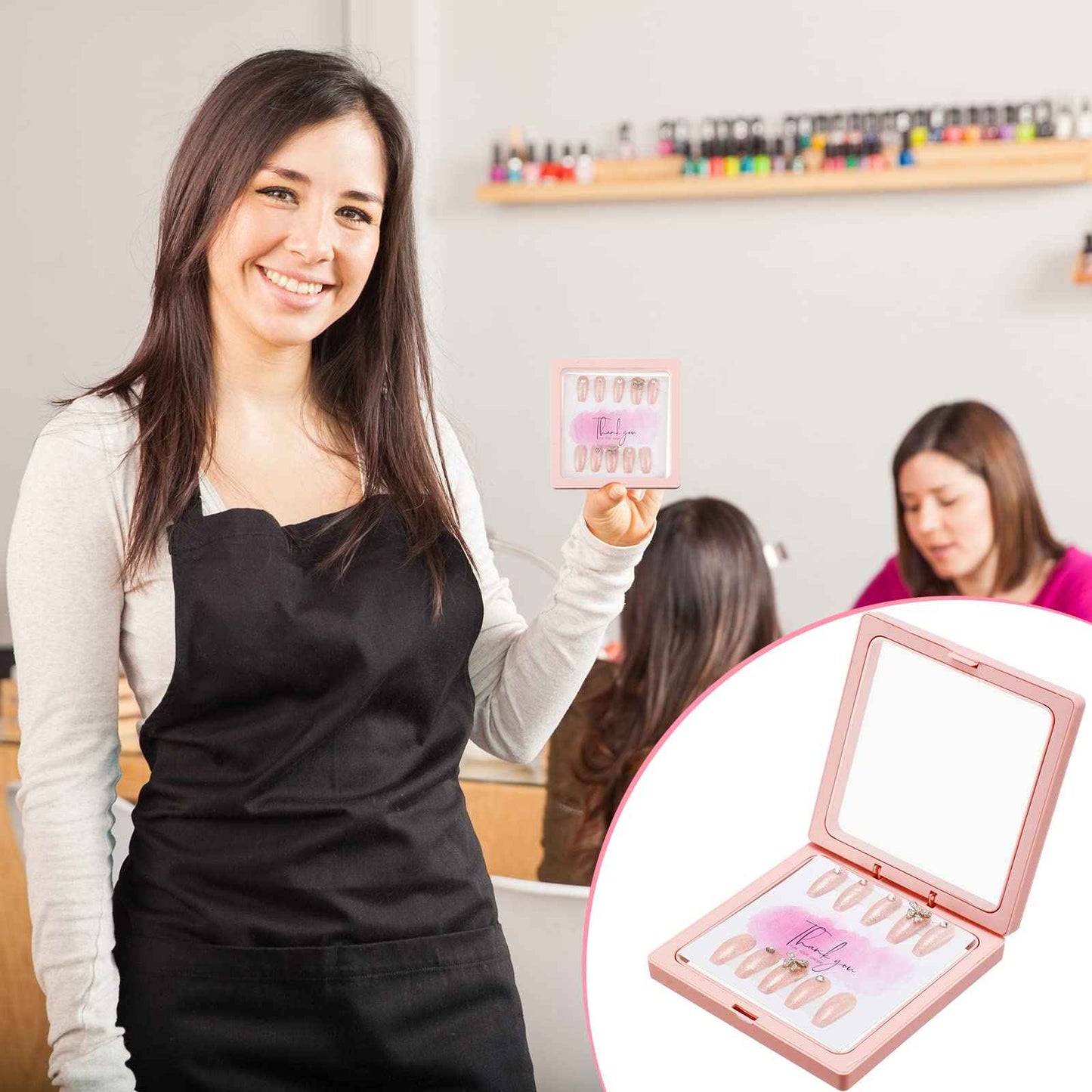 meekoo 30 Pcs Press on Nail Packaging Box with 90 Pcs Adhesive Double Sided Tape Artificial Nail Display Case Storage Container Box Acrylic Packaging Organizer for Art Home Salon(Pink)