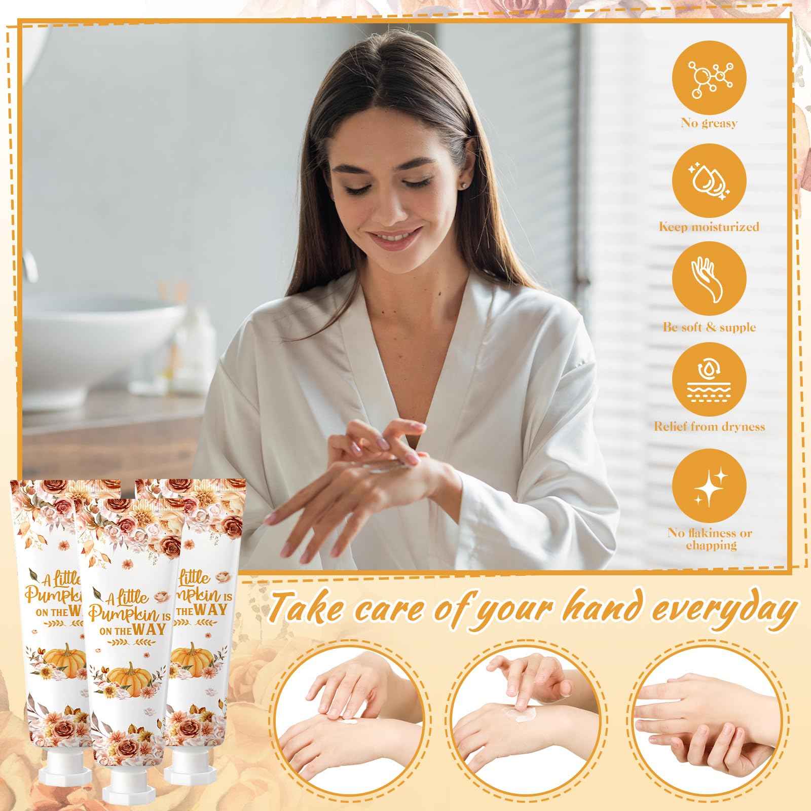 Dansib 48 Sets Thanksgiving Fall Hand Cream Bulk a Little Pumpkin Baby Shower Hand Cream Gifts Baby Shower Party Favors for Guests Travel Size Lotion for Autumn Party Supplies(Flower Pumpkin)