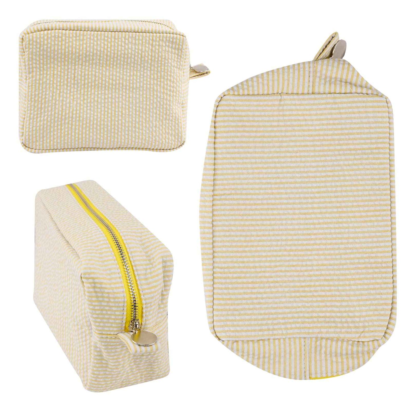 Seersucker Cosmetic Bag, Large Makeup Pouch Travel Toiletry Case with Zipper Closure Seersucker Cosmetic Organizer for Women Girls, Baby Diaper Bag Organizer