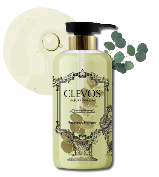 CLEVOS Natura Foresta Natural Organic Hair Shampoo 17.92 Fl Oz for Dry, Sensitive, Itchy Scalp Type - Pleasant Eucalyptus Scent - Reduce Dandruff Sulfate-free - Natural - Vegan - Cruelty Free - Clavos