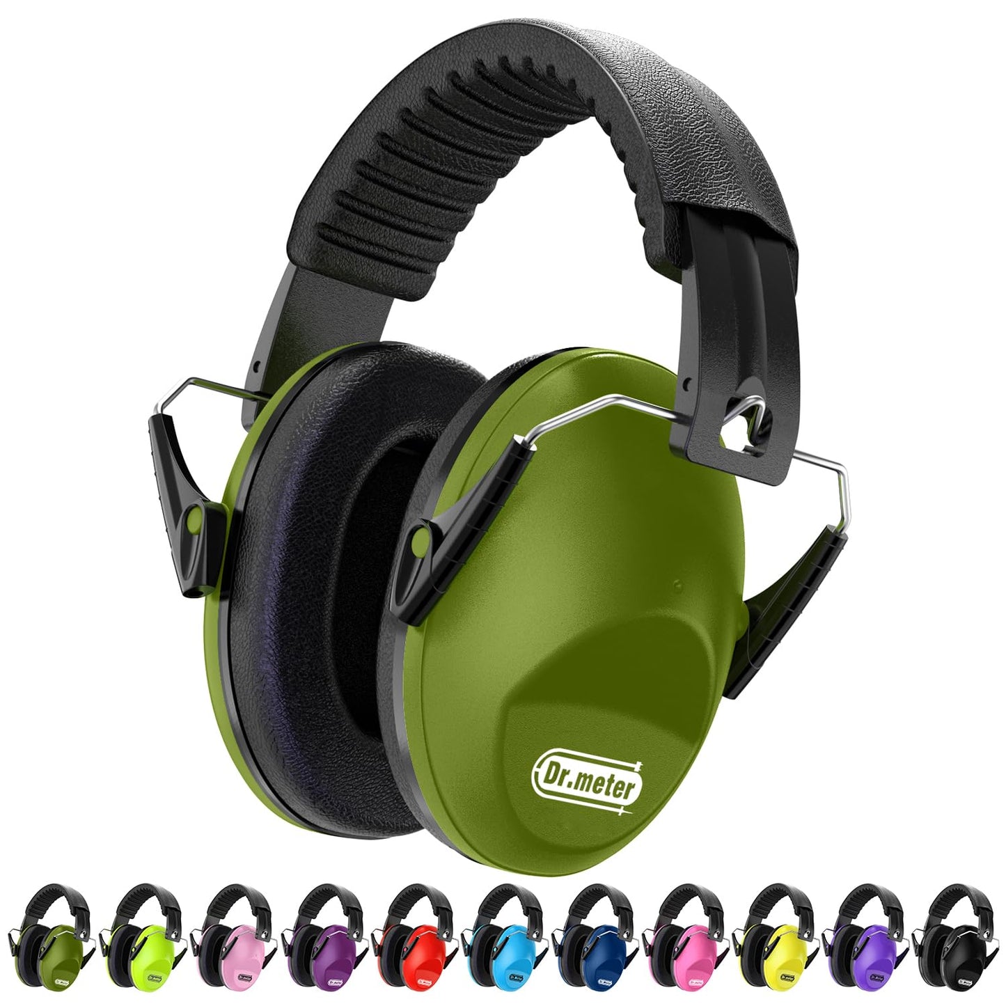 Dr.meter Noise Cancelling Ear Muffs: SNR27.4 Noise Cancelling Headphones for Autism with Adjustable Headband - Hearing Protection Ear Muffs for Monster Jam hooting Mowing and Studying - Arm Green