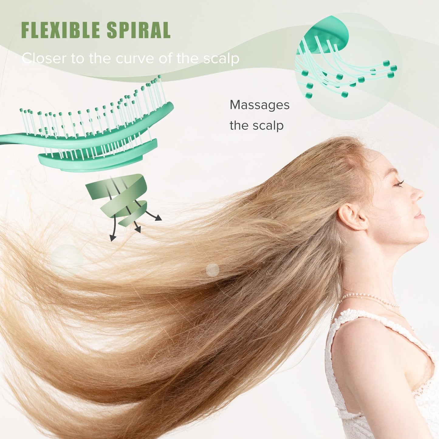 SHINLEA Detangle Hair Brush Anti Tangle Hair Brush, Detangling Wet & Dry Hair Brush Spiral Hairbrush for Women, Men, Kids, Glide Through Tangles For All Hair Types (Green)