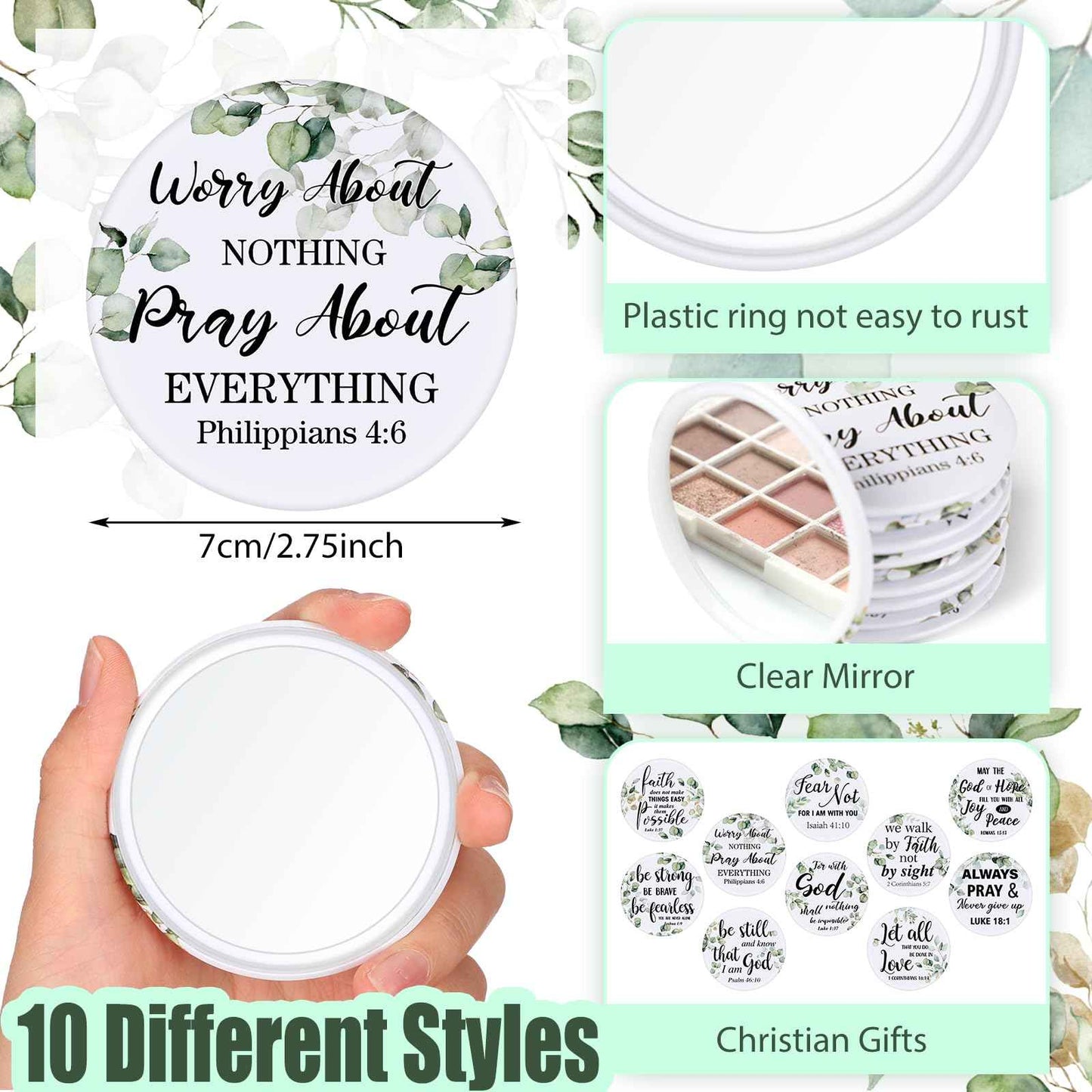 Yaomiao 160 Pcs Mini Christian Compact Mirror Bulk Inspirational Bible Verse Pocket Mirrors Small Portable Religious Gifts for Women Volunteer Employee Coworkers Sunday Church Party Favors