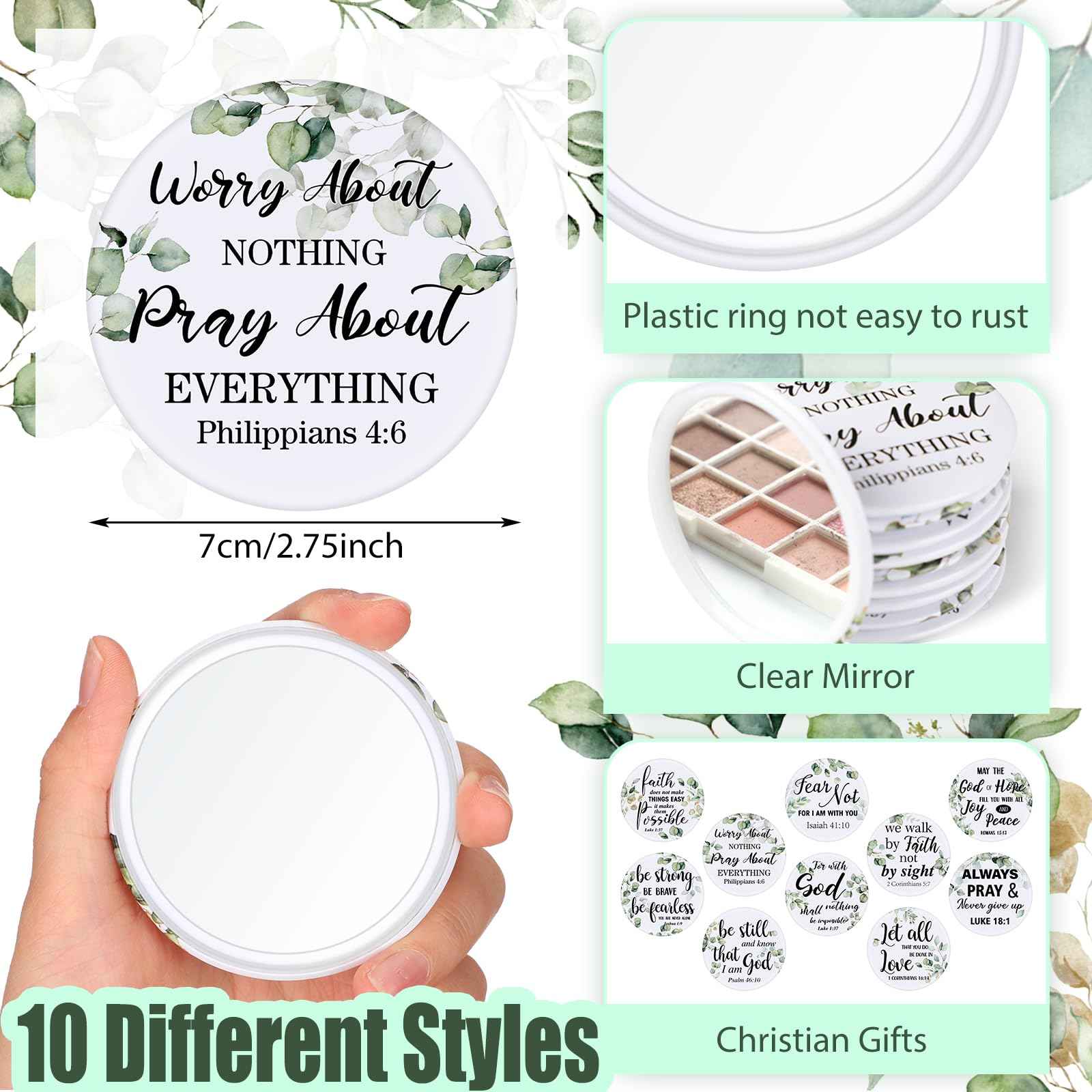 Yaomiao 160 Pcs Mini Christian Compact Mirror Bulk Inspirational Bible Verse Pocket Mirrors Small Portable Religious Gifts for Women Volunteer Employee Coworkers Sunday Church Party Favors