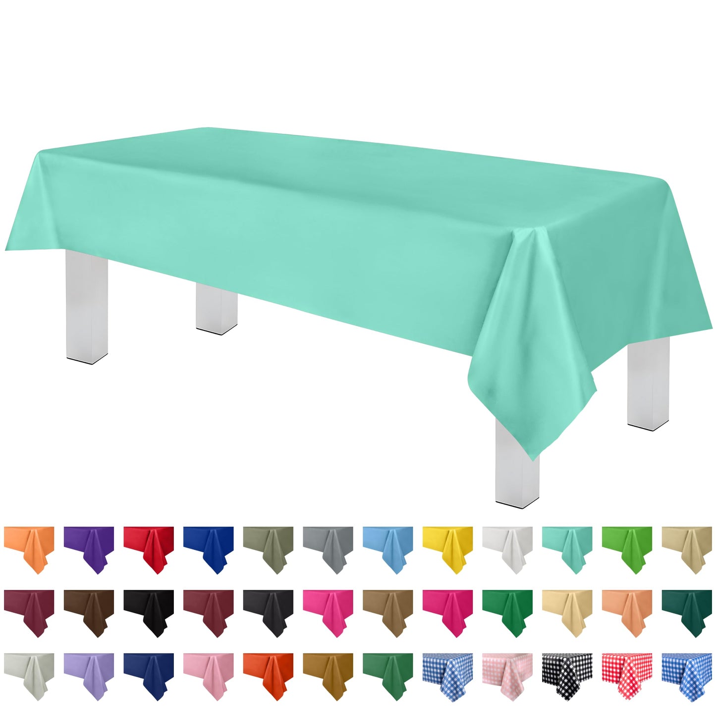 Grandipity Aqua 12 Pack Premium Disposable Plastic Tablecloth 54 Inch. x 108 Inch. Decorative Rectangle Table Cover