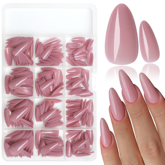 LoveOurHome 360pc Almond Press on Nails Medium Fake Nails Glue on Almond Nail Tips Full Cover Colored Fase Nail Nude Acrylic Nails Press ons Nail Almond Fingernail with Adhesive Tabs for Women Girls