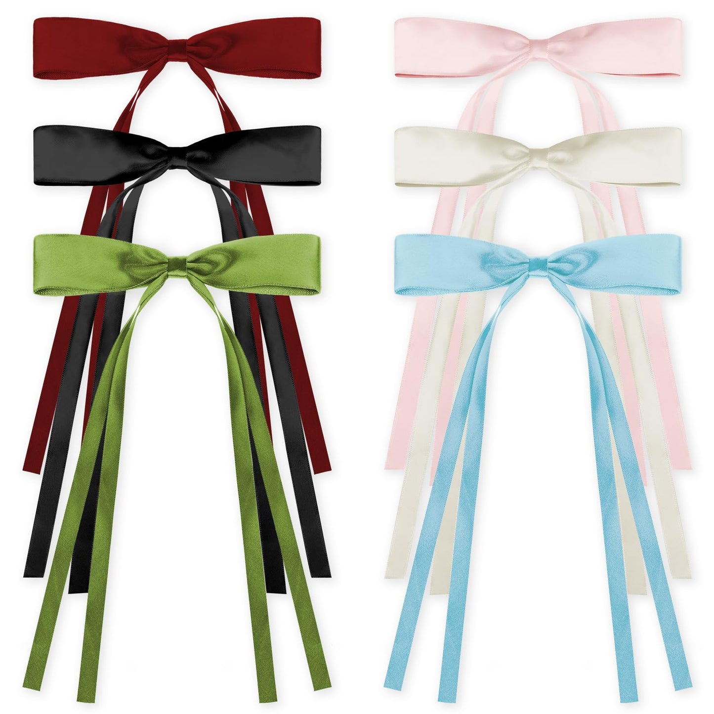 KANPRINCESS Hair Accessories Set: 6 Satin Barrettes with Tassels, Long Ribbon Bows, and Bow Knots for Women and Girls