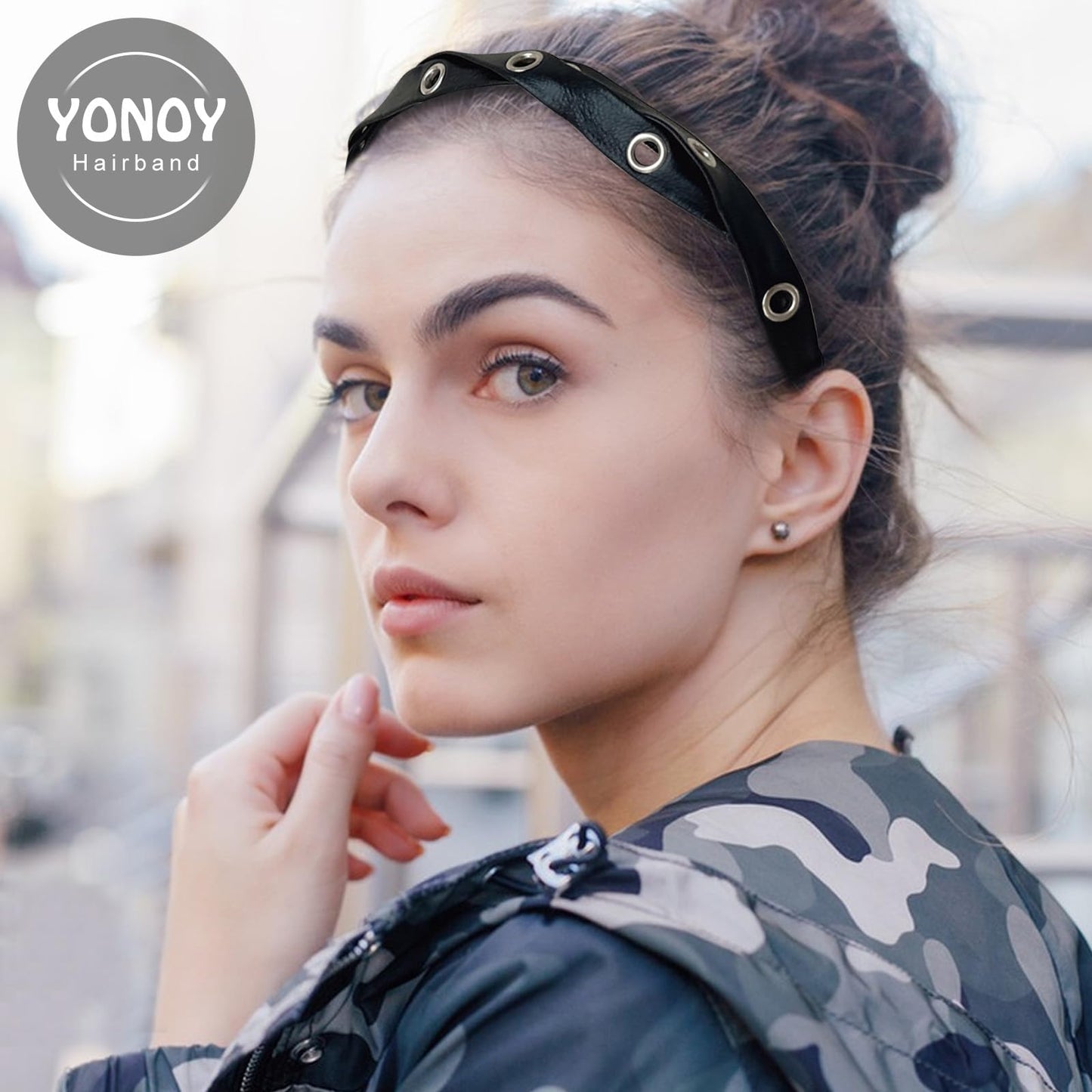 YONOY 3 Pcs Thin Leather rivets Headbands for Cool Girl, Rock Punk Hairband Anti-Slip Head Bands for Girl’s Hair Fashion Kont Headband Black Headbands for Girl’s Hair Accessories