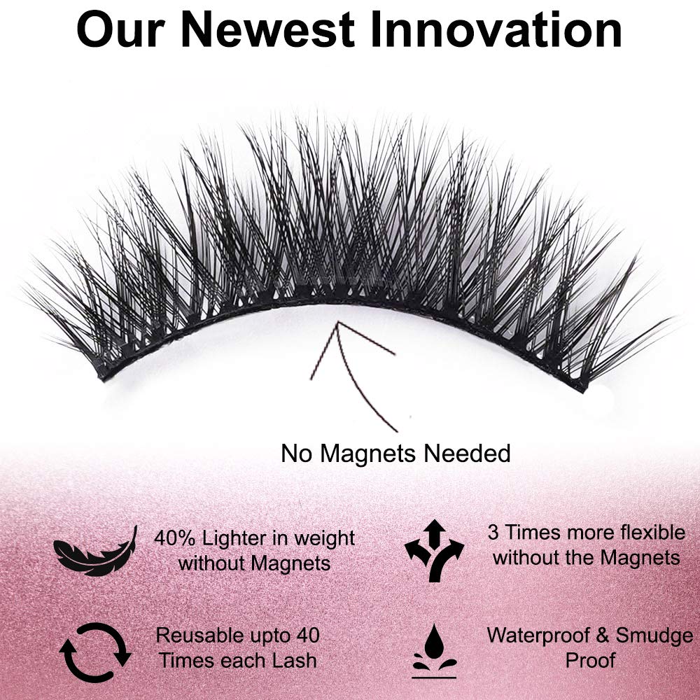 Luxillia 8 Piece Eyelash Magnetic Lashes with Eyeliner (Clear and Black) - Natural Looking False Magnetic Eyelashes Kit with Waterproof Liquid Liner Applicator, 8D, 3D Look, Reusable Fake Eye Lash