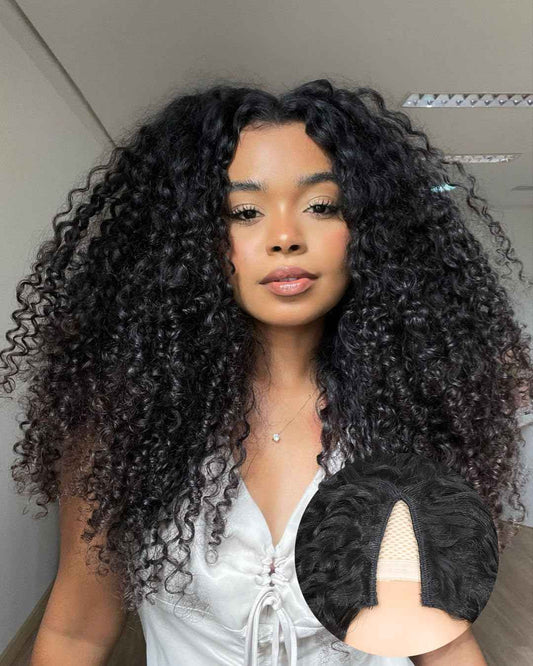 V Part Burmese Curly Wig for Black Women, Glueless Protein Silk Synthetic Curl Upgraded U Part Wigs Soft Natural Human Hair Feel, Lightweight Beginner Friendly Upart, Daily Wear/Time-Saving Vpart