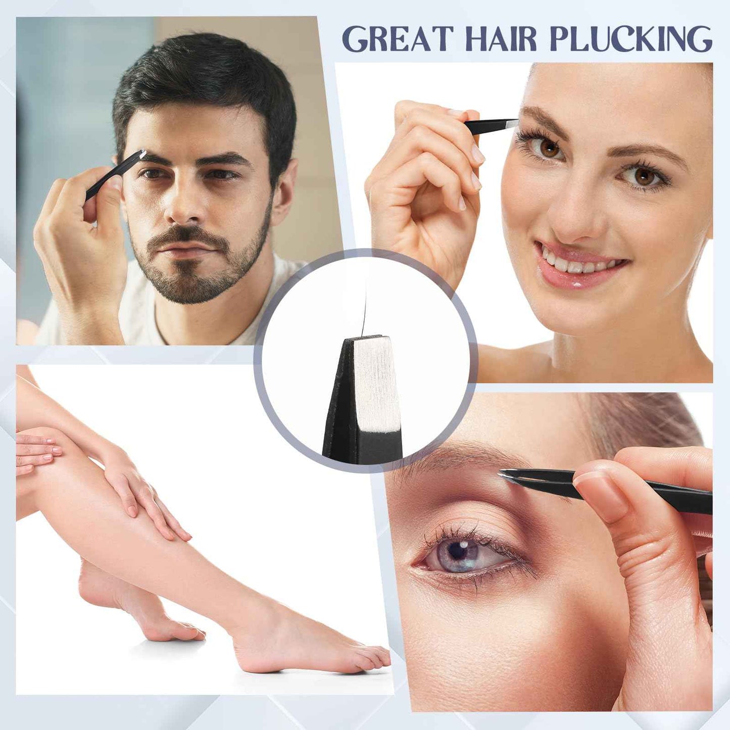 Lasnten 12 Sets Eyebrow Tweezers Set and Curved Scissors, 4 in 1 Professional Stainless Steel Tweezers for Women and Men, Splinter and Ingrown Hair Removal with Travel Case(Black)