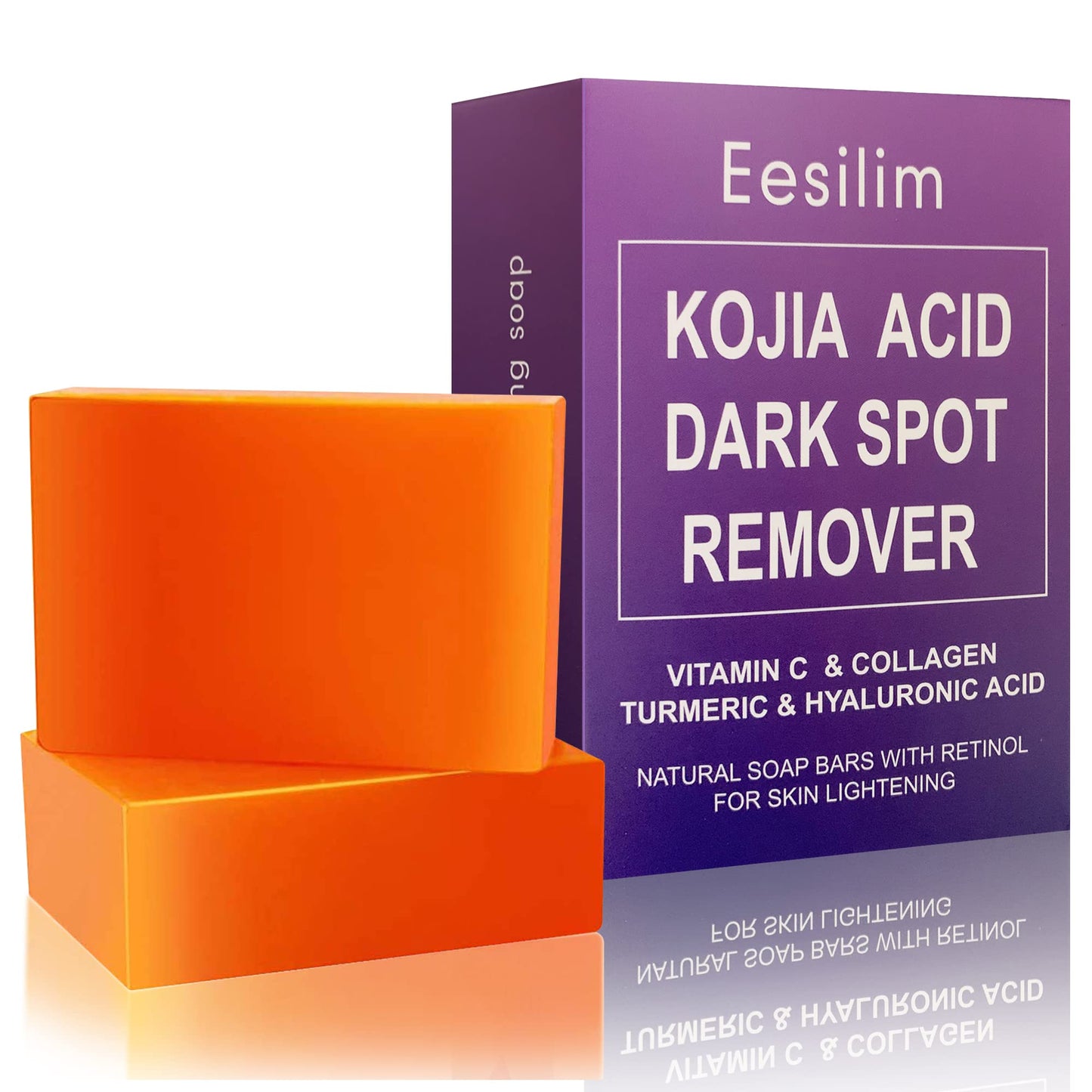 Eesilim Kojic Acid Skin Soap,（2 Pack x 65G Turmeric Soap ） Dark Spot Remover With Vitamic C, Retiol,Collagen,Hyaluronic Acid (Citrus)