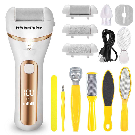 Electric Foot Callus Remover, Rechargeable Electric Callus Remover for Feet with 3 Speed, 9 in 1 Pedicure Kit with Nano-Glass, Waterproof Professional Foot File for Dead, Hard, Cracked Skin(Yellow)