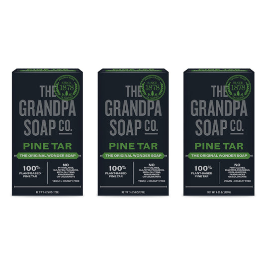 Pine Tar Bar Soap by The Grandpa Soap Company | The Original Wonder Soap | 3-in-1 Cleanser, Deodorizer & Moisturizer | 4.25 Oz. Each – 3 Pack