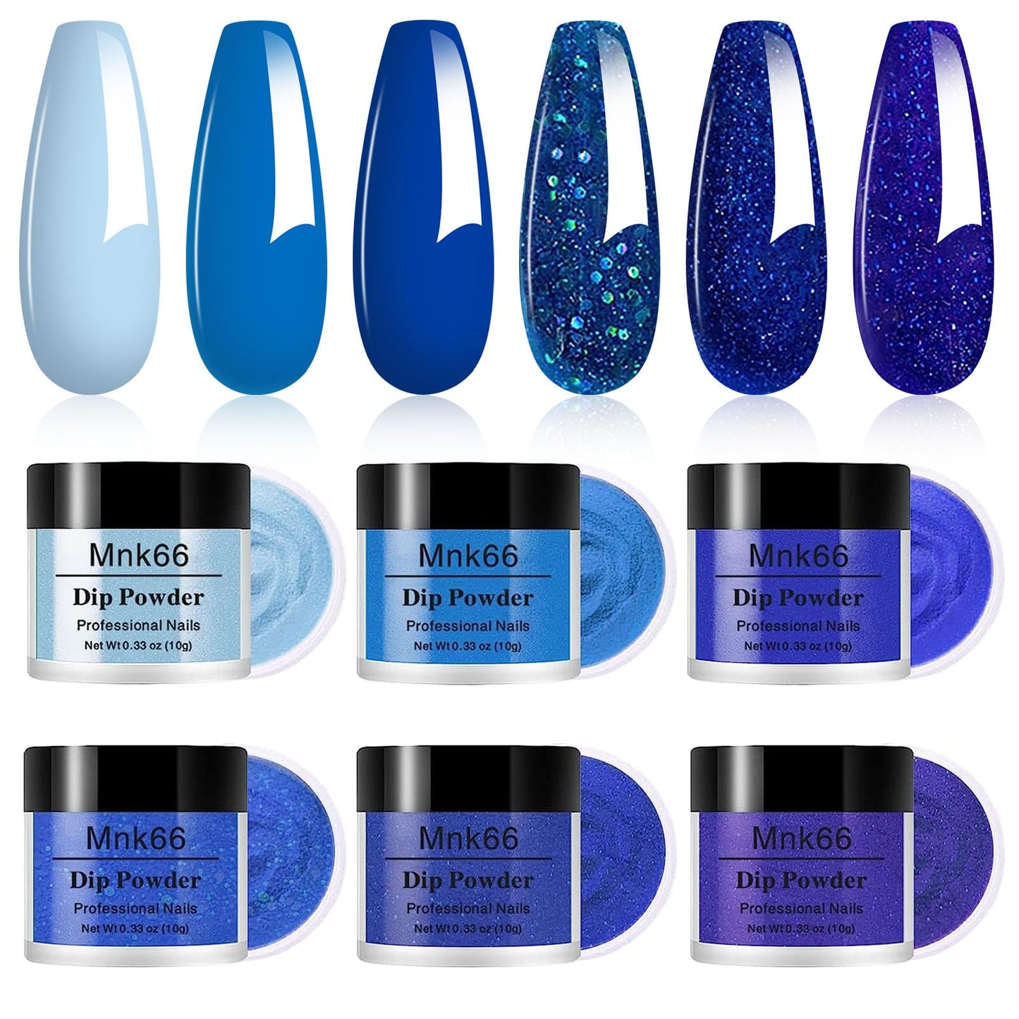 6 Colors Dip Powder Set, Royal Blue Glitter Dipping Powder Color Set, Glossy Nail Art Manicure DIY Salon Home Gift for Ladies,YYSDDPS-03-6pcs