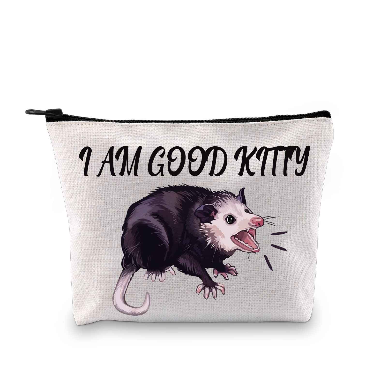 G2TUP Opossum Lover Gift I Am Good Kitty Opossum Makeup Bag Opossum Mom Cosmetic Bag Opossum Whisperer Gift Wildlife Rescue Zipper Travel Pouch (I Am Good Kitty White Bag)