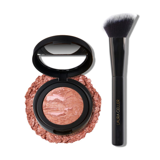 LAURA GELLER NEW YORK Baked Blush-n-Brighten Marbleized Blush - Pink Grapefruit & Angled Blush Brush 2pc Set