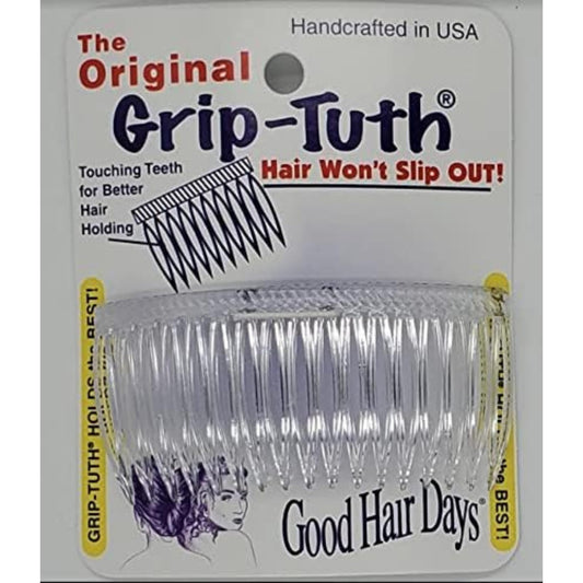 Good Hair Days Grip-Tuth Combs - Set Of 2 Hair Side Combs - Hair Combs For All Types Of Hair - Decorative & Hair Styling Women Accessories (Clear, 3 ¼ ″ Wide)