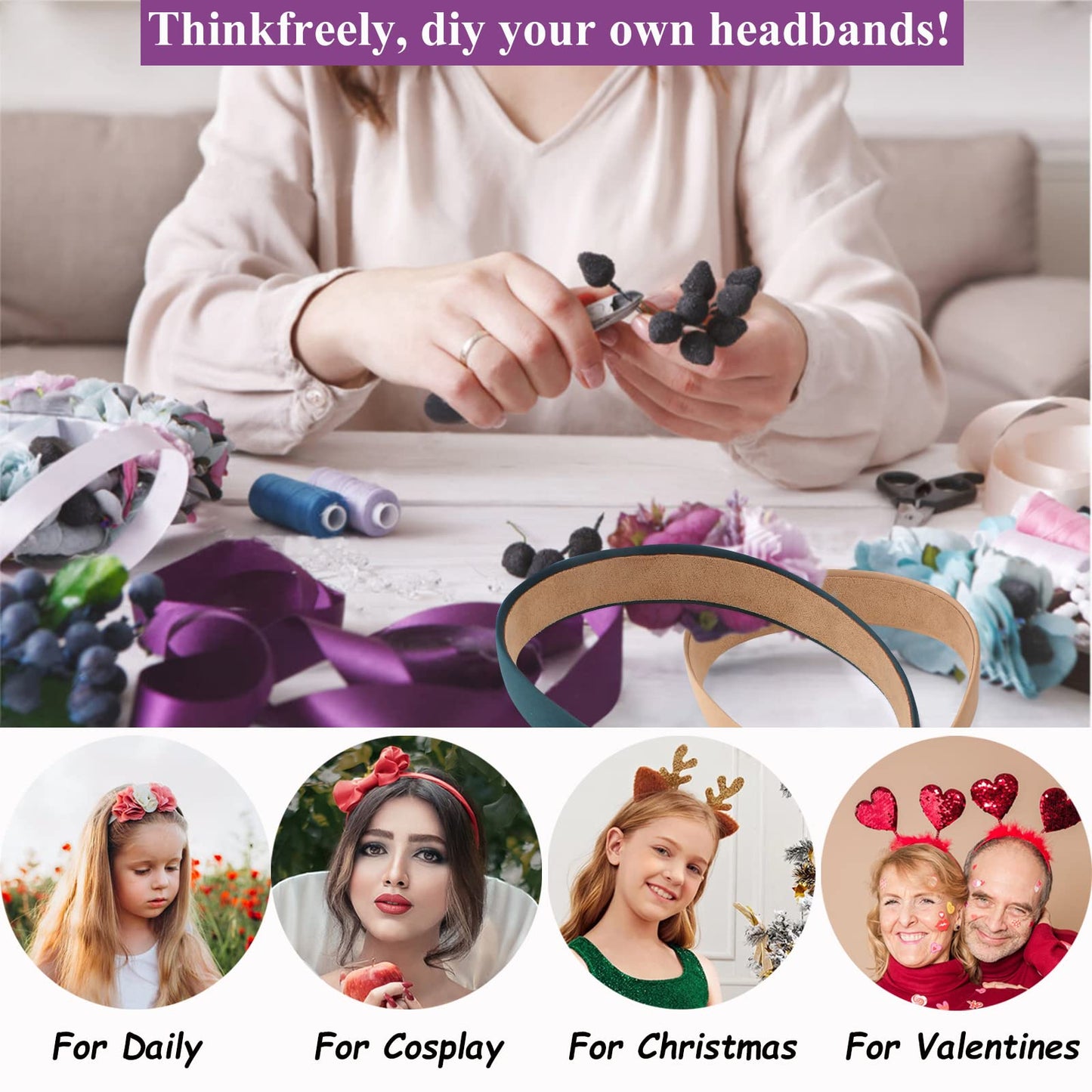 Wecoe 10 Pack Satin Headbands 1.3 Inch Wide Red White Black Pink Purple Headband Women Girls Non Slip Fashion Hair Bands Diy Holiday Costume Accessories Diademas Coreanas Para Mujer