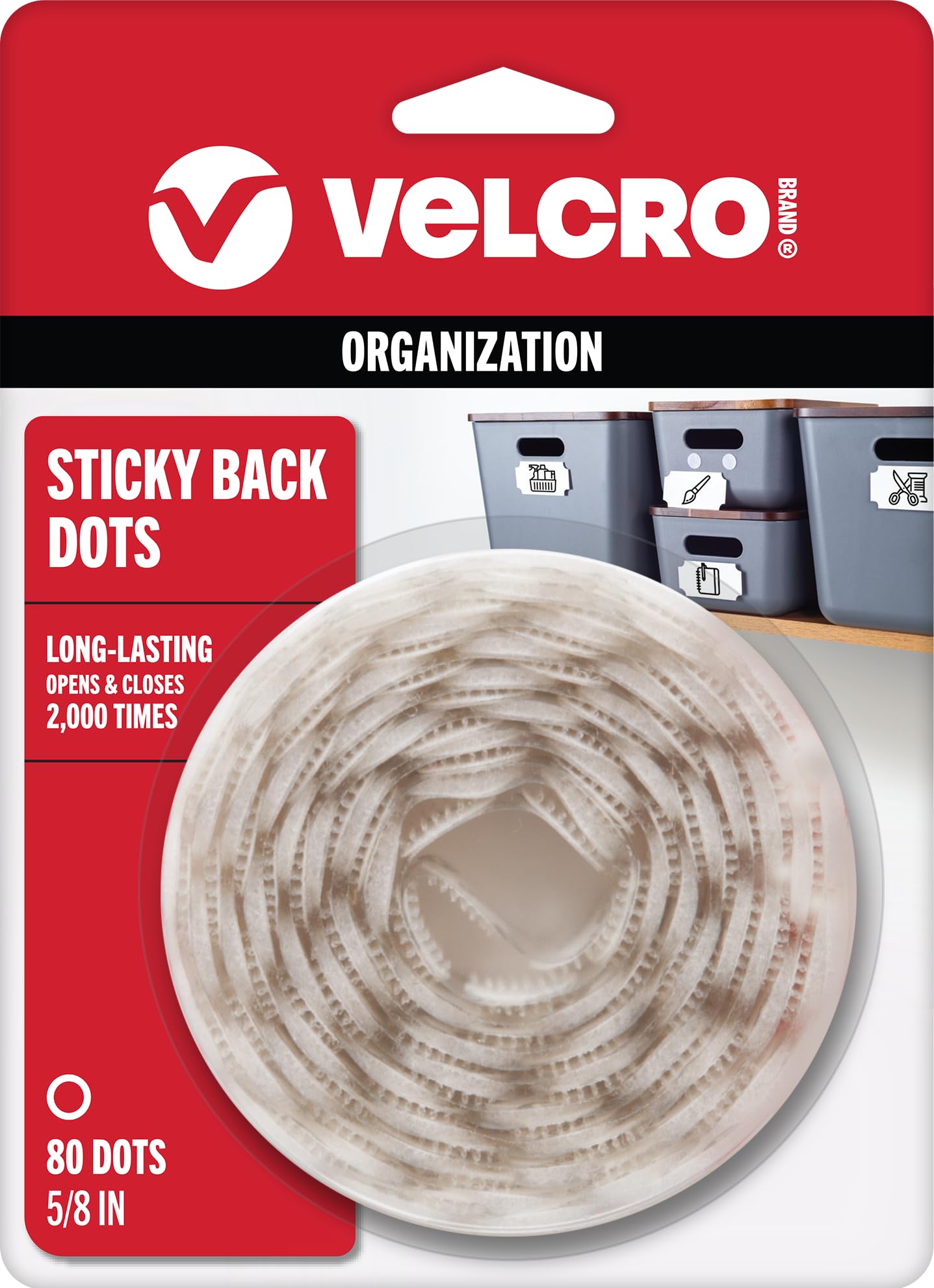 VELCRO Brand Dots with Adhesive | Sticky Back Round Hook and Loop Circles | 5/8in, 80 Pack | Arts and Crafts, School Projects, 95215W, White