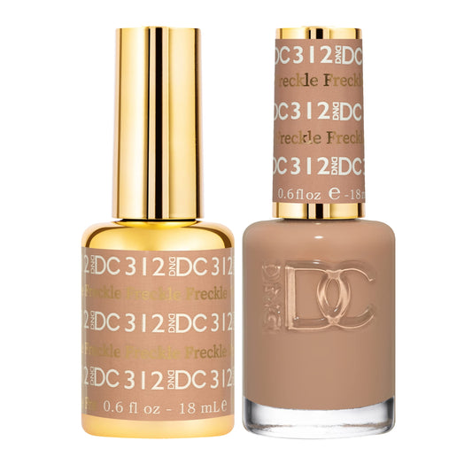 DND DC Gel Polish Set, Deep Nude Collection, UV/LED Gel Polish and Air Dry Nail Lacquer, Matching Chip-Free Polish Duo, 312 Freckle, 0.5 Fl Oz