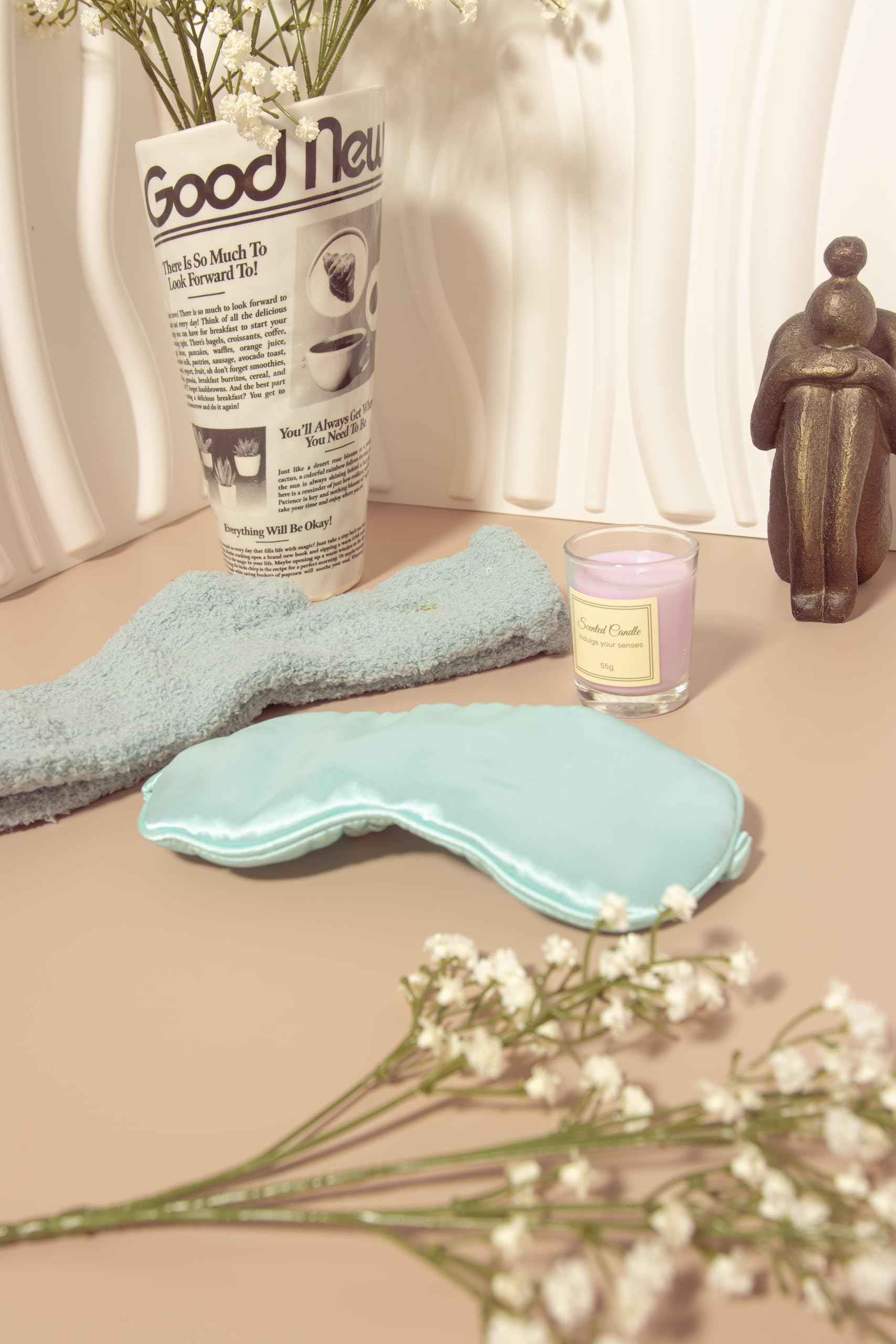 Spa Gift Set for Women – Relaxation Gift Box with Candle, Fuzzy Socks, Satin Eye Mask – Spa Kit for Birthday, Thank You, Bridesmaid, Holidays (Aqua Blue)