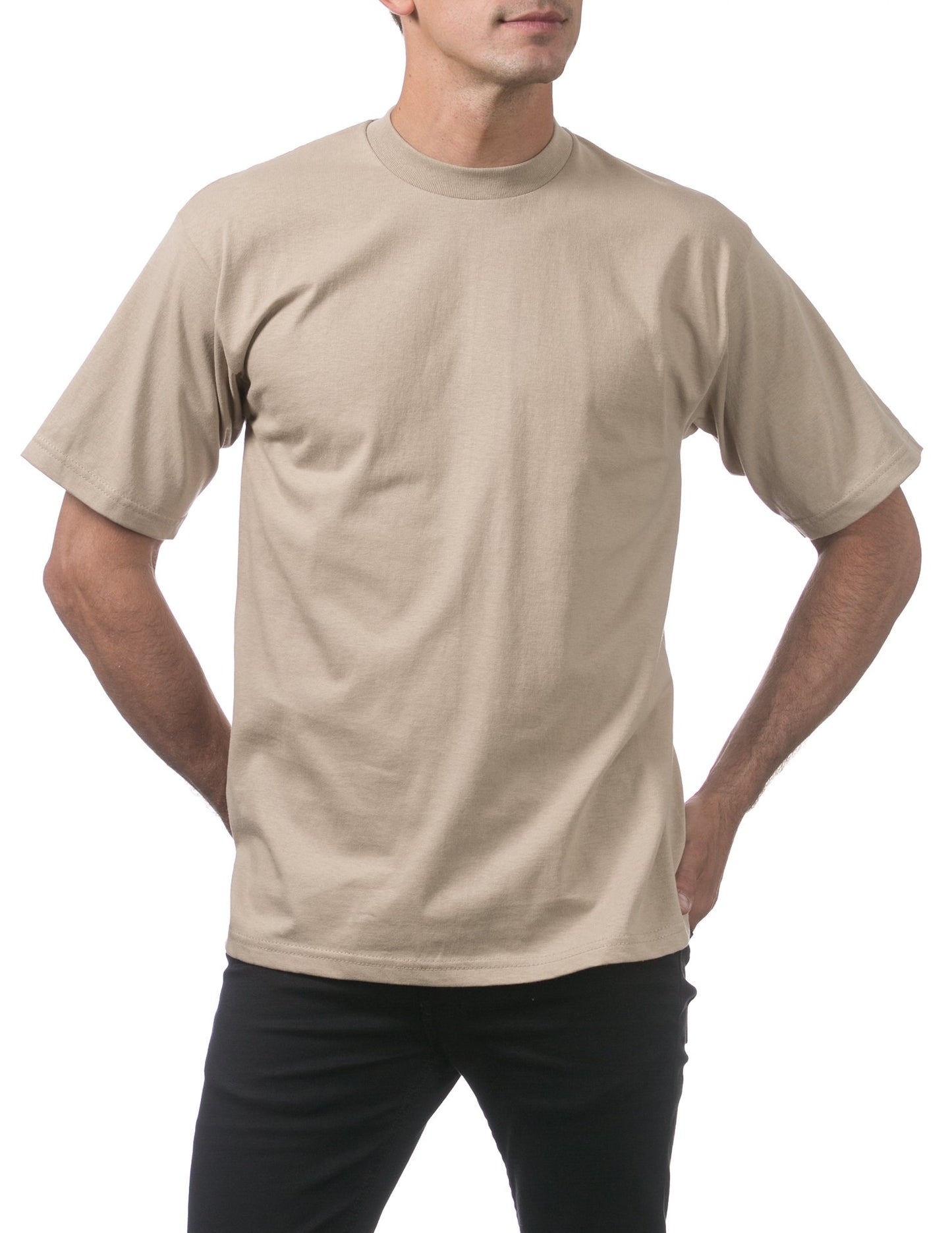 Pro Club Men's Heavyweight Cotton Short Sleeve Crew Neck T-Shirt, Khaki, Small