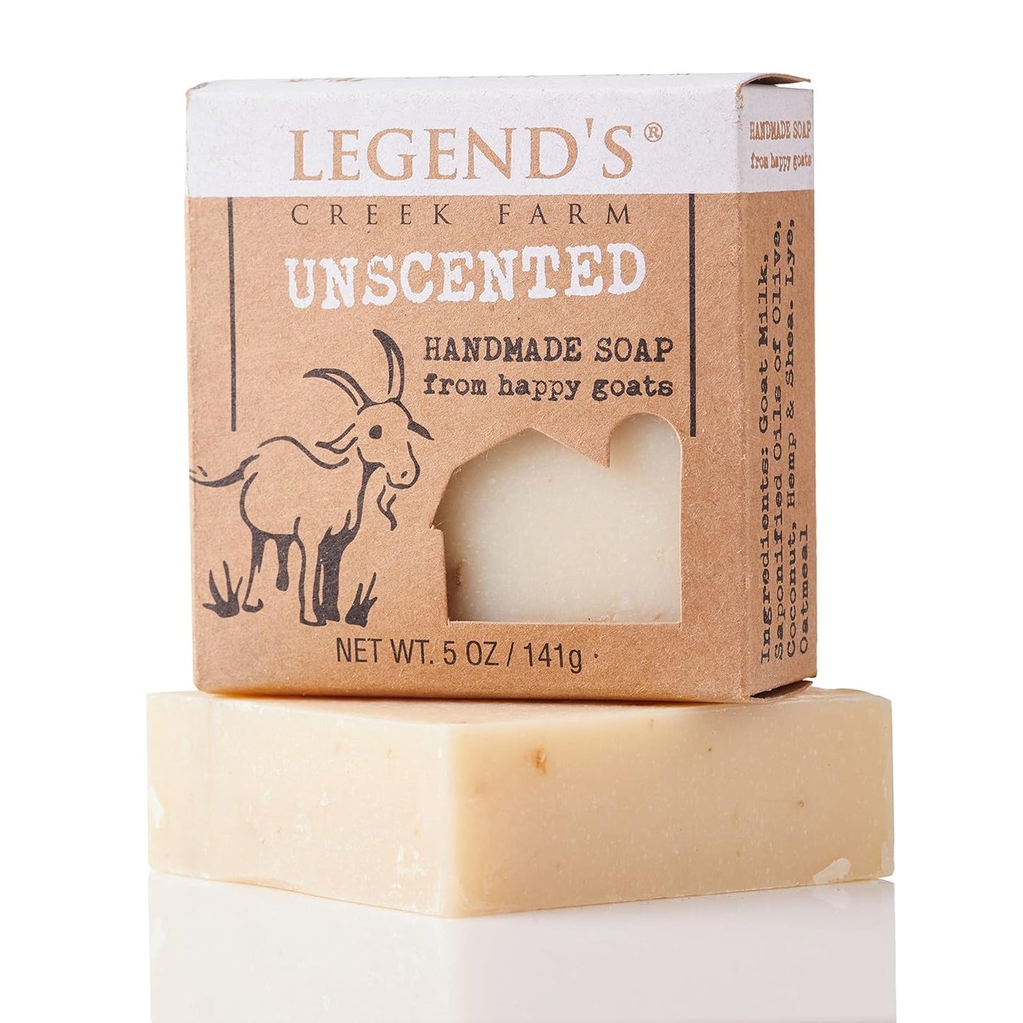 Legend’s Creek Farm Goat Milk Soap - Cleansing Moisturizing Soap Bar for Hands and Body - 5 Oz Creamy Lather, Nourishing, Gentle Natural Soap for Sensitive Skin, Handmade in USA (Unscented, Pack of 5)