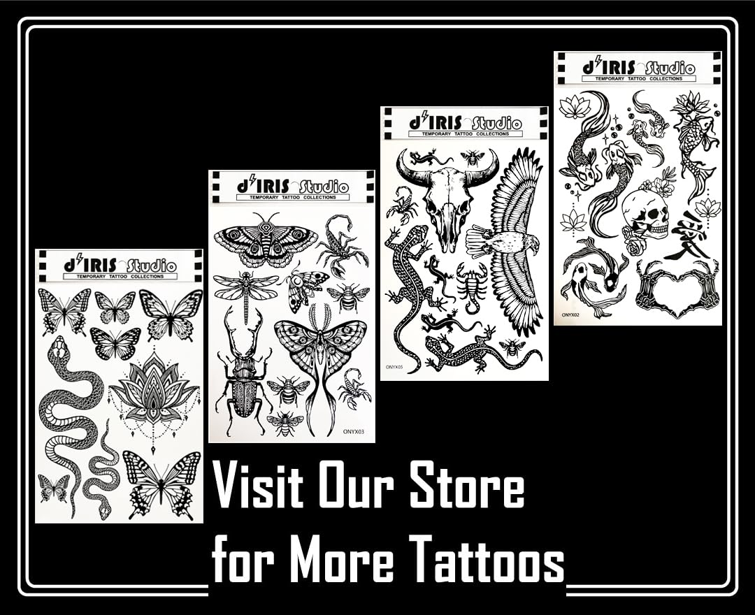 Temporary Tattoos for Adult Women - 2 Sheets Hawk lizard Gecko Bug Scorpion Skull Cow Buffalo Bison Adults Tattoo