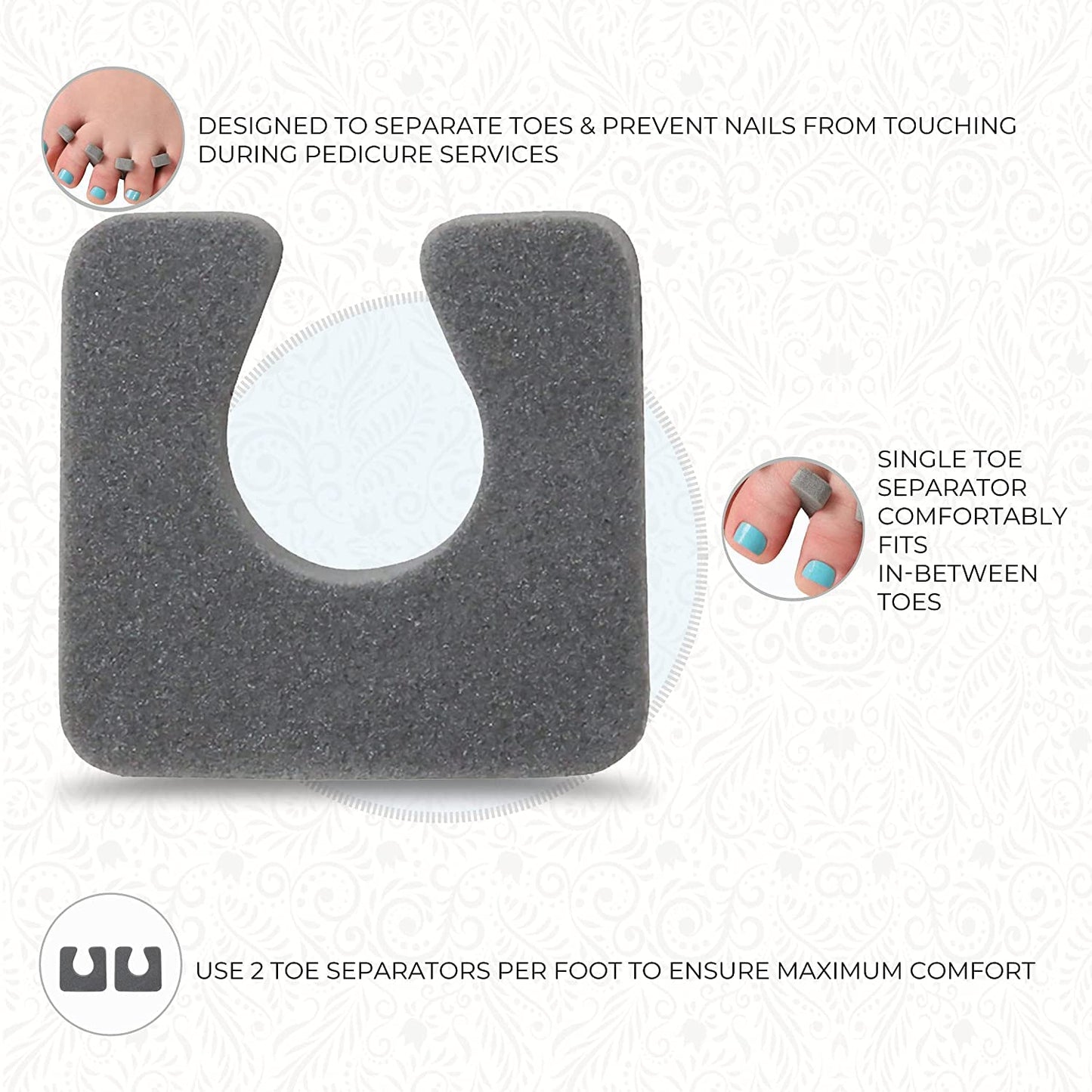 ForPro Sole Toe Separators, Luxurious Foam Separators, Individual Toe Separators for Pedicures, Cool Grey, 144-Count (Pack of 2)