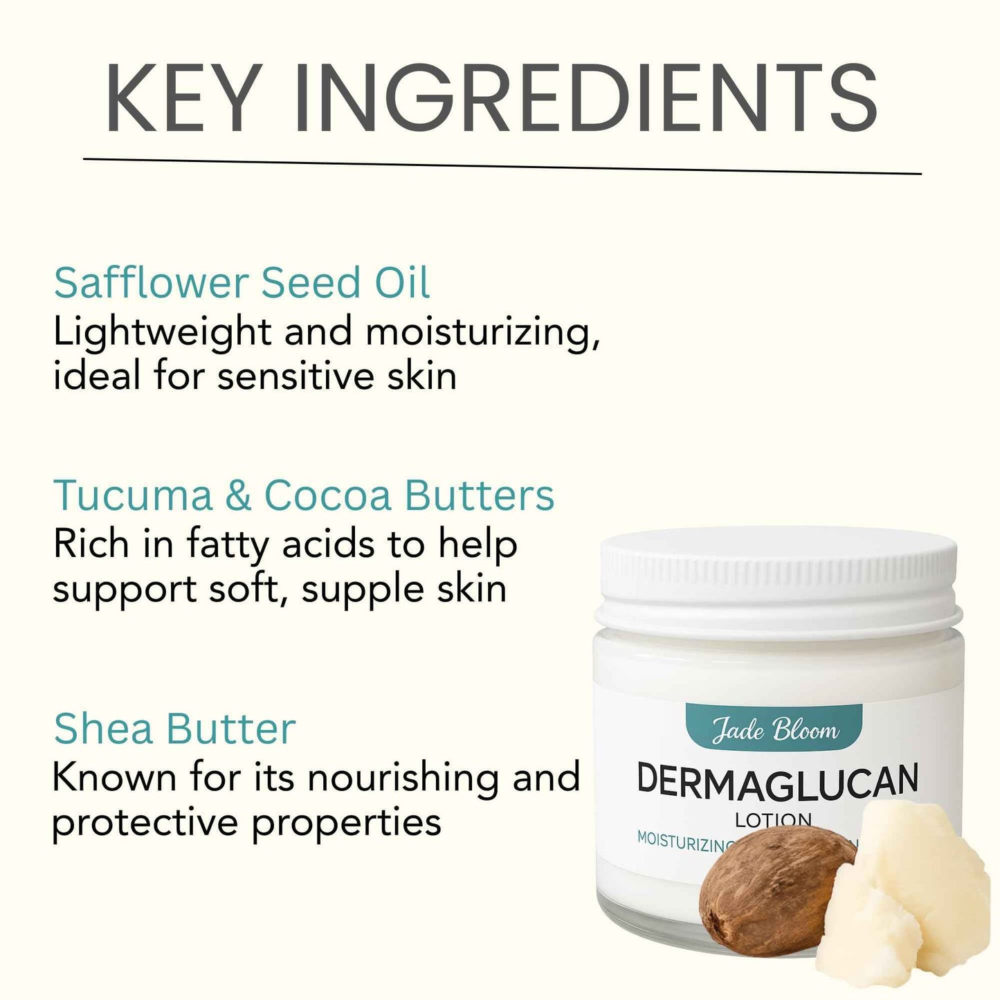 Jade Bloom Dermaglucan Beta Glucan Cream Lotion Moisturizer Skincare | Daily Hydrating Face & Body Hydration, (4oz)