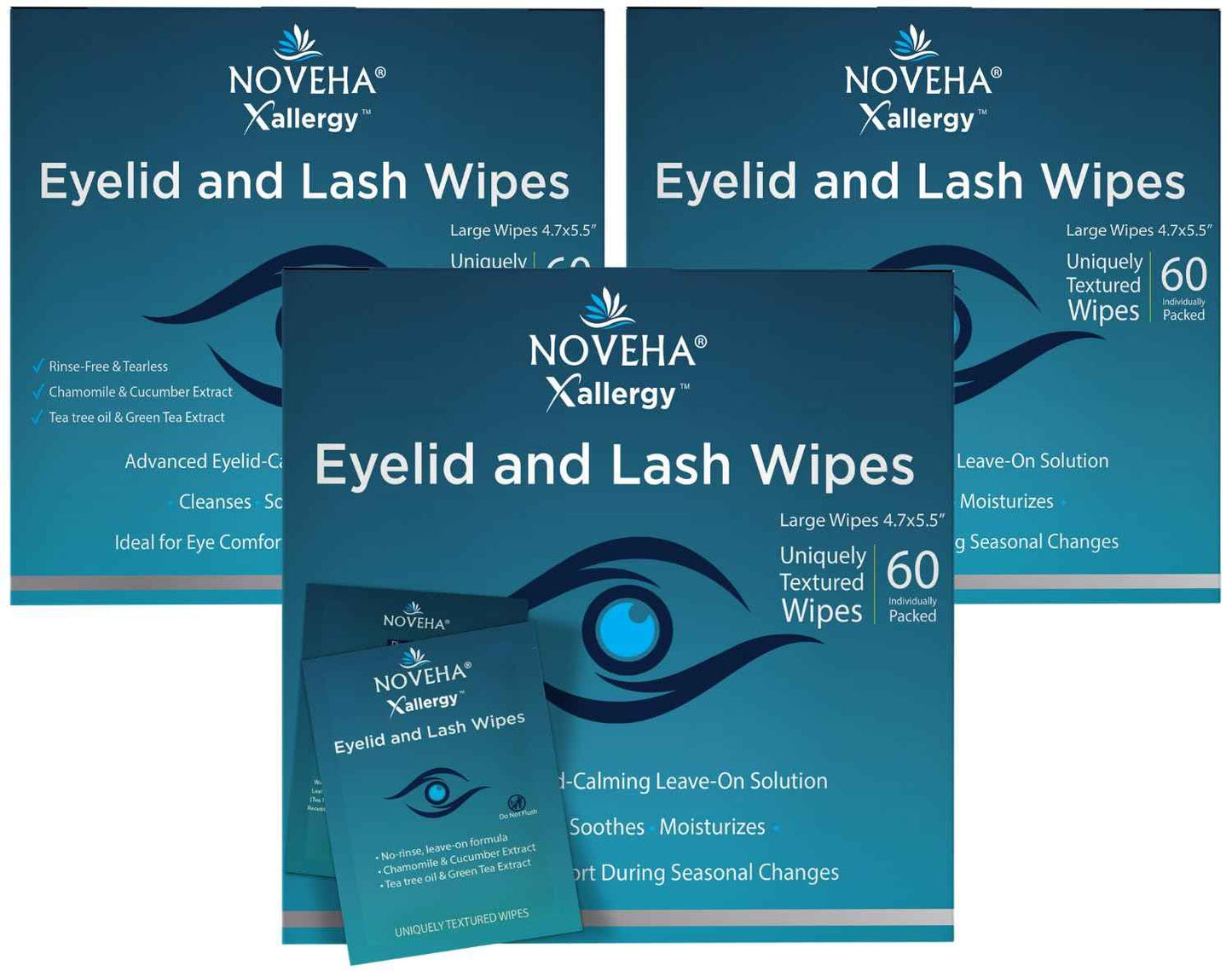 NOVEHA 180Pcs Allergy Relief Eyelid Wipes | Pre-moistened Hypoallergenic Eye Cleansing Pads, Reduce Itchiness, Redness & Discomfort Caused By Allergy, Clean, Soothe & Remove Debris (3 Pack)