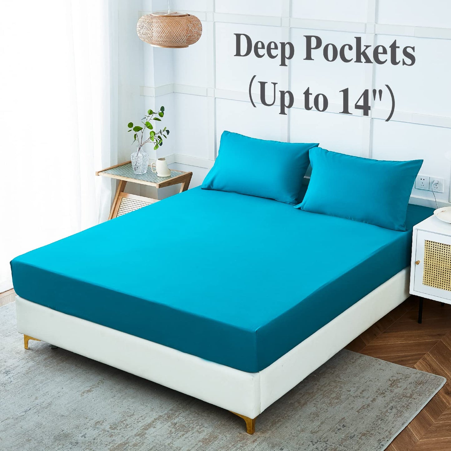 ILAVANDE Teal Queen Sheets Set, 4 Piece Hotel Luxury Super Soft 1800 Series Microfiber Queen Bed Sheets Set-Wrinkle Free & Breathable-14 Deep Pocket Teal Sheets for Queen Size Bed(Queen,Teal)